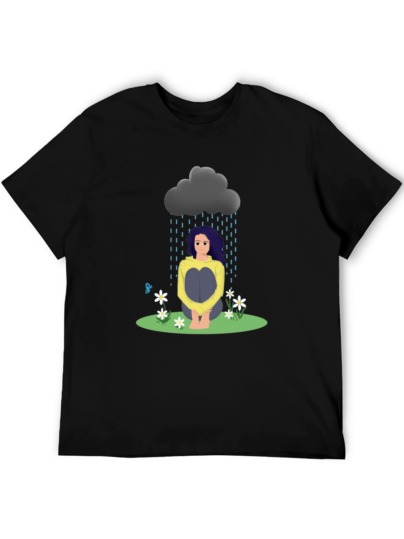 Sad Girl Cloud Graphic T-Shirt - Unisex Black Tee