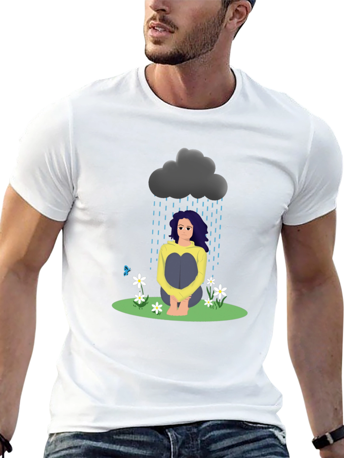 Sad Girl Cloud Graphic T-Shirt - Unisex Black Tee