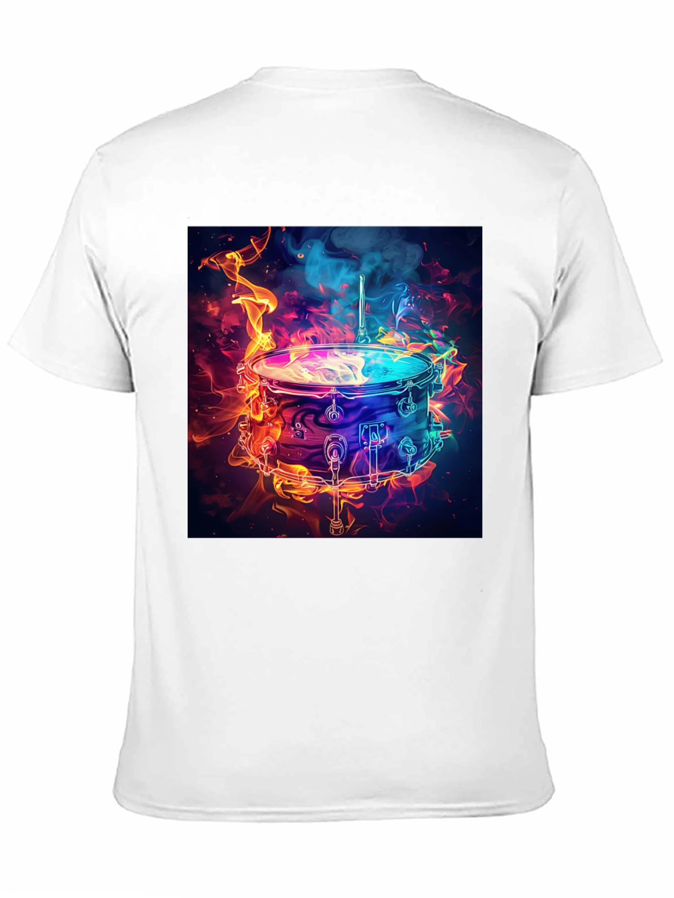 Flaming Drum Graphic Tee - Black Cotton T-Shirt