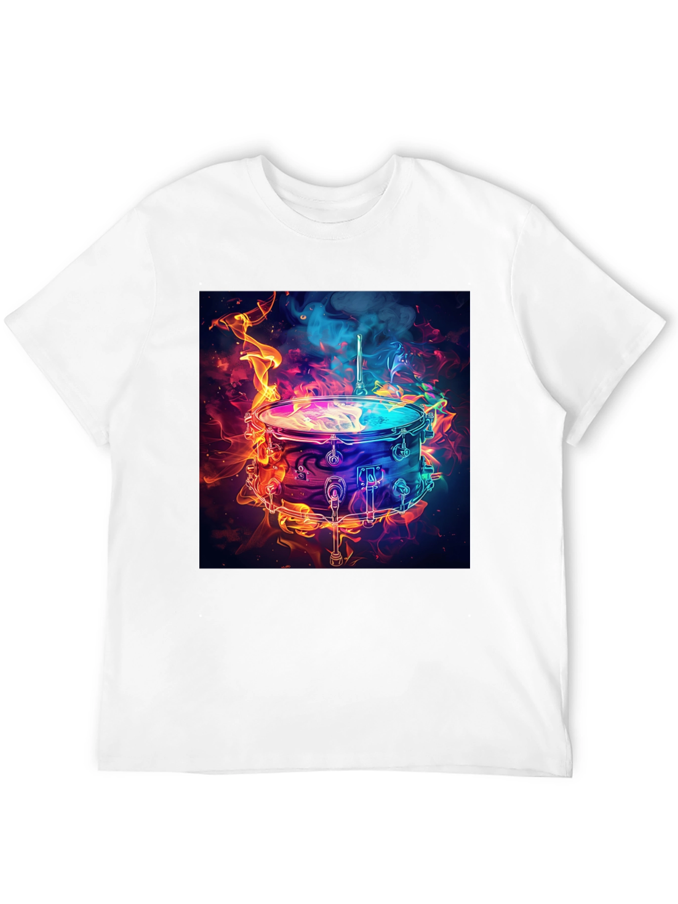 Flaming Drum Graphic Tee - Black Cotton T-Shirt