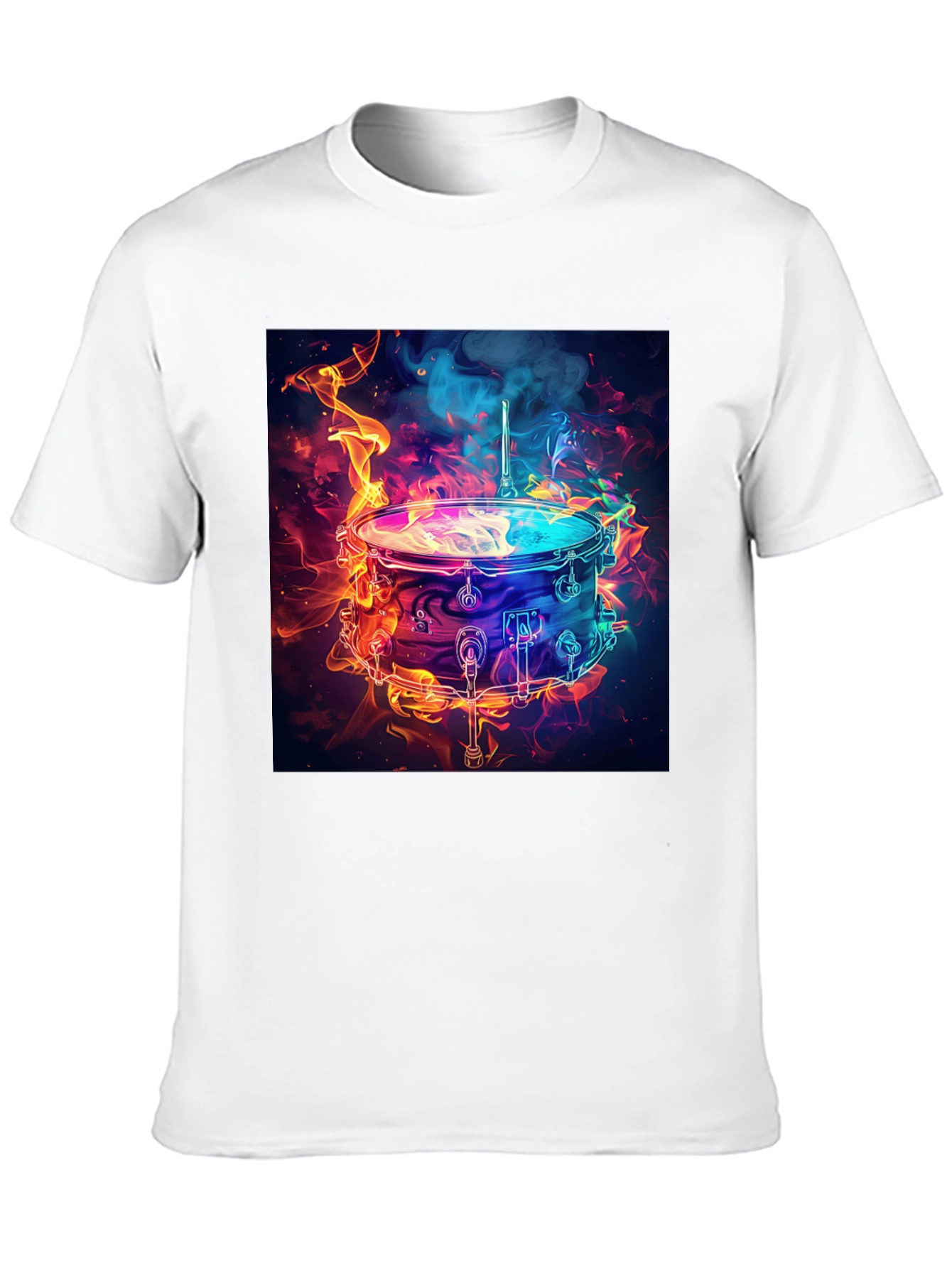 Flaming Drum Graphic Tee - Black Cotton T-Shirt