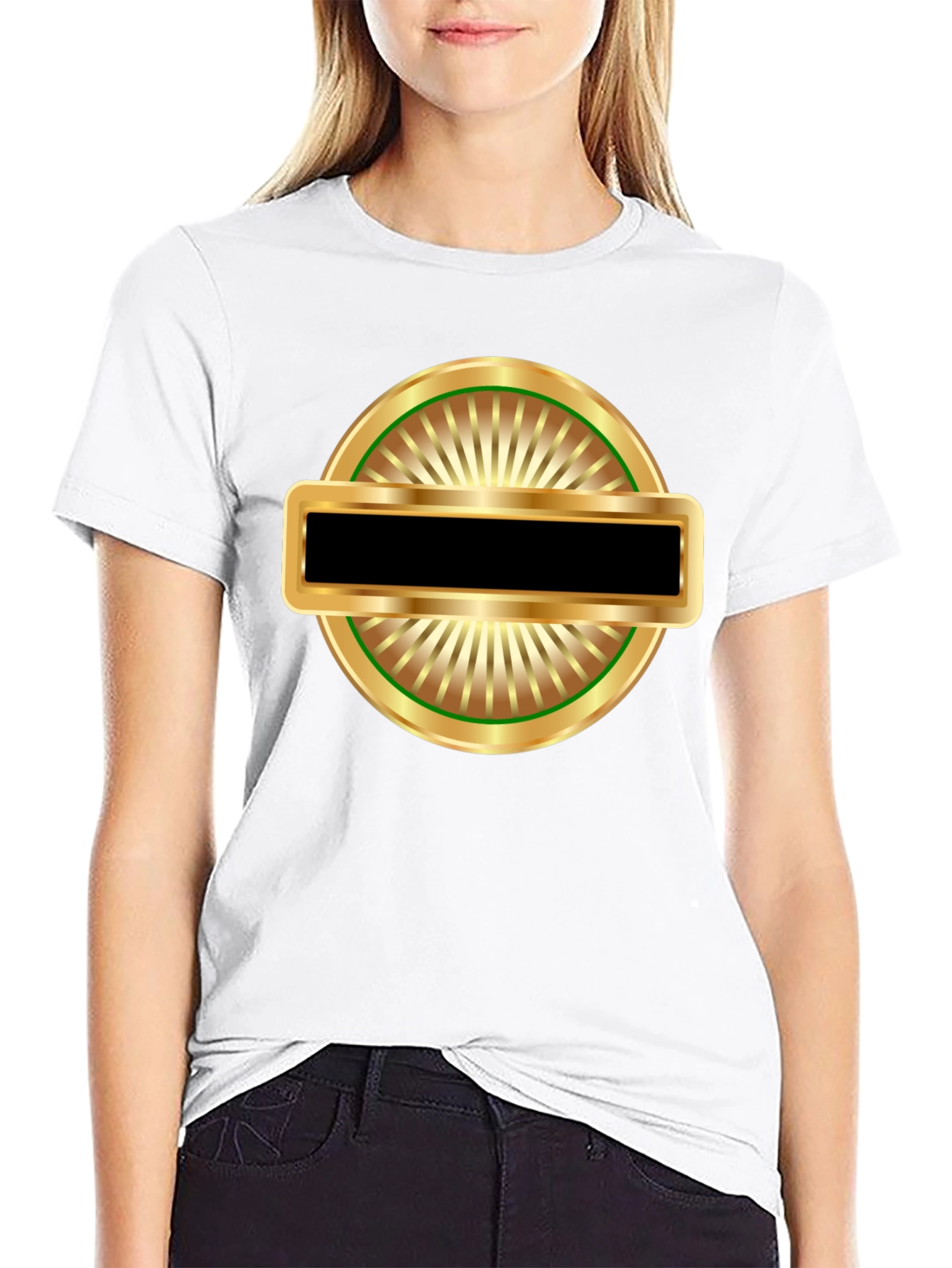 Black T-Shirt with Gold Emblem Graphic