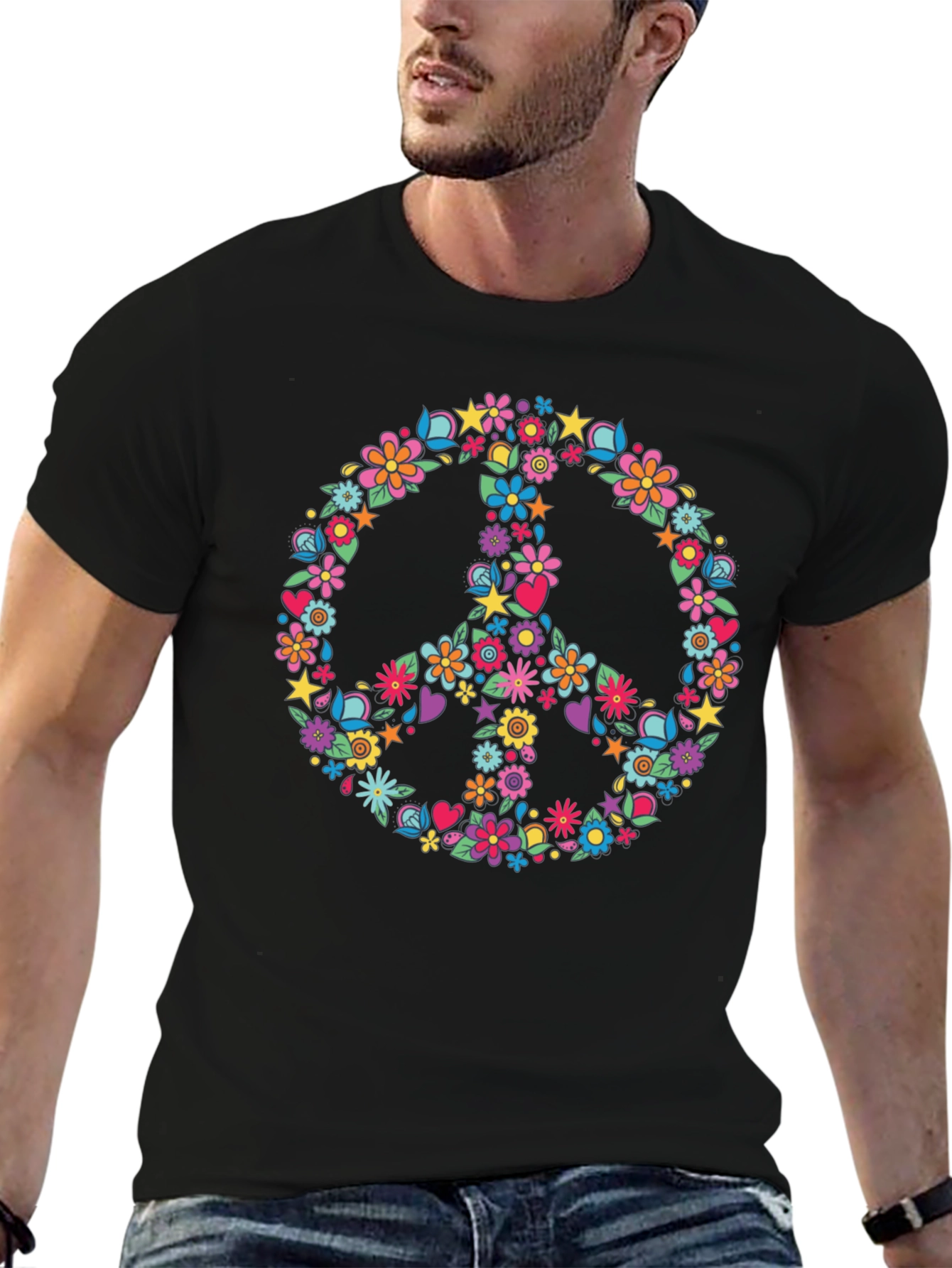 Floral Peace Sign Graphic T-Shirt