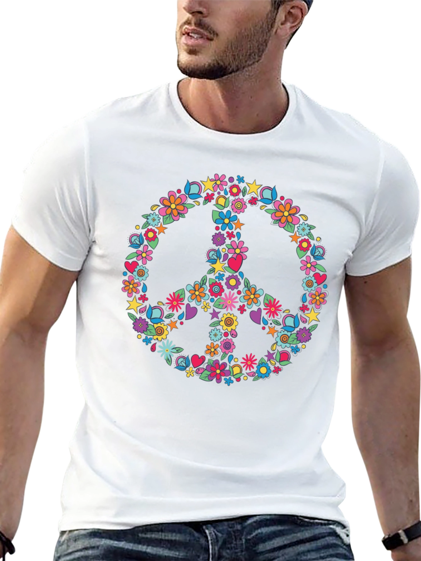 Floral Peace Sign Graphic T-Shirt