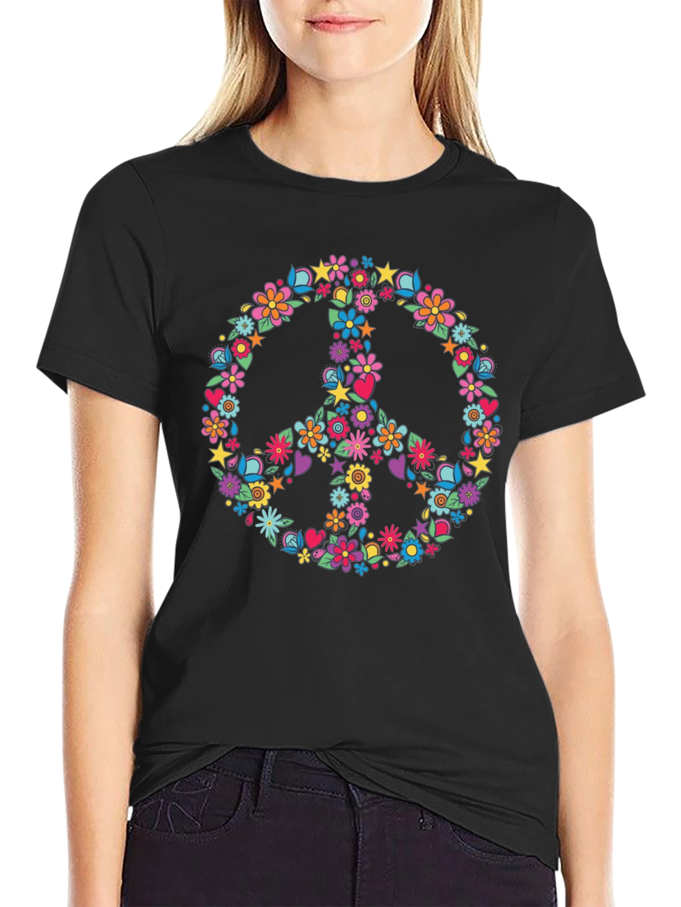 Floral Peace Sign Graphic T-Shirt