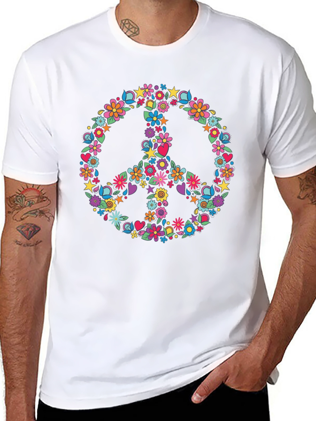 Floral Peace Sign Graphic T-Shirt