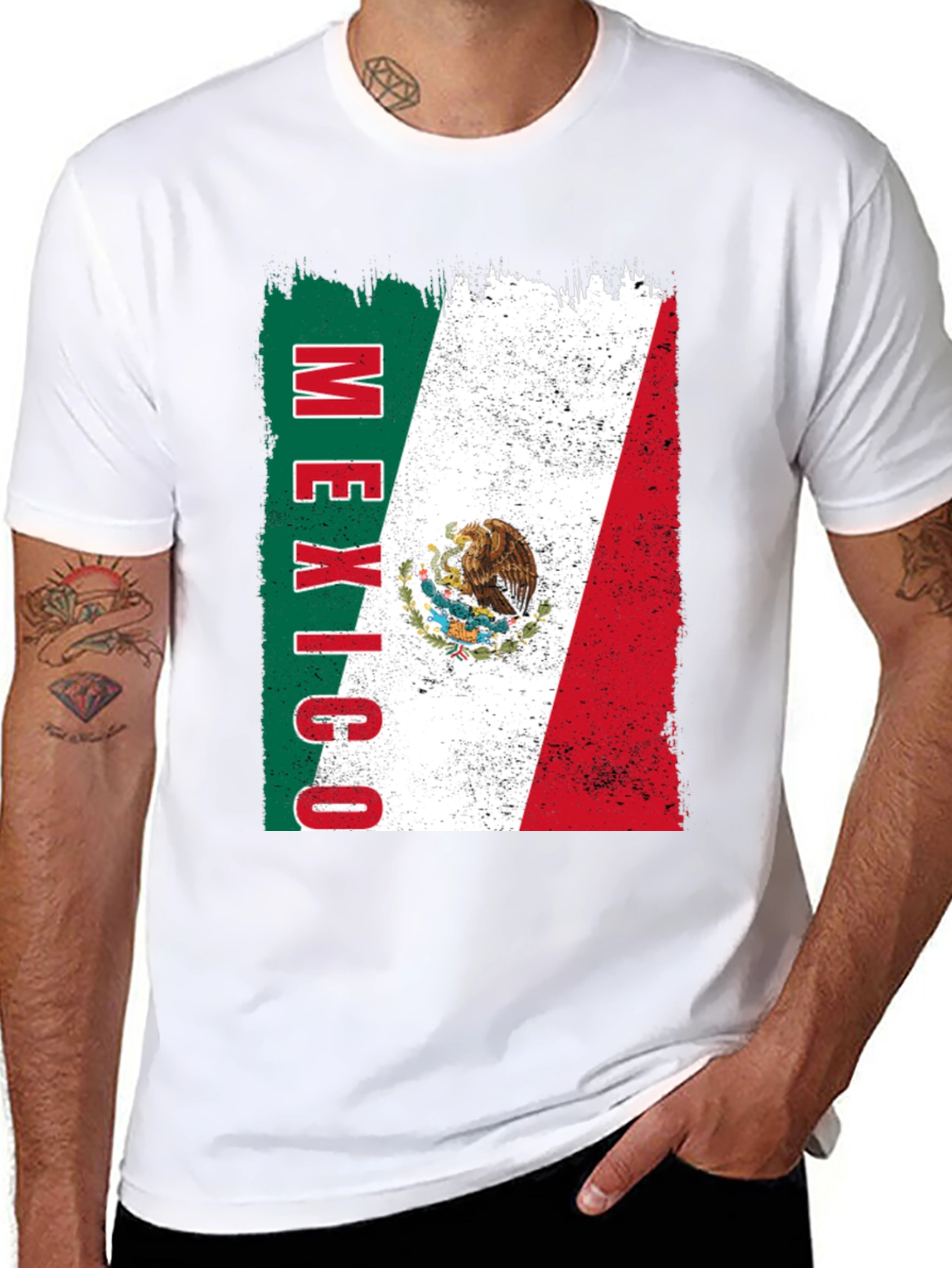 Mexico Flag Graphic Tee - Black Cotton T-Shirt