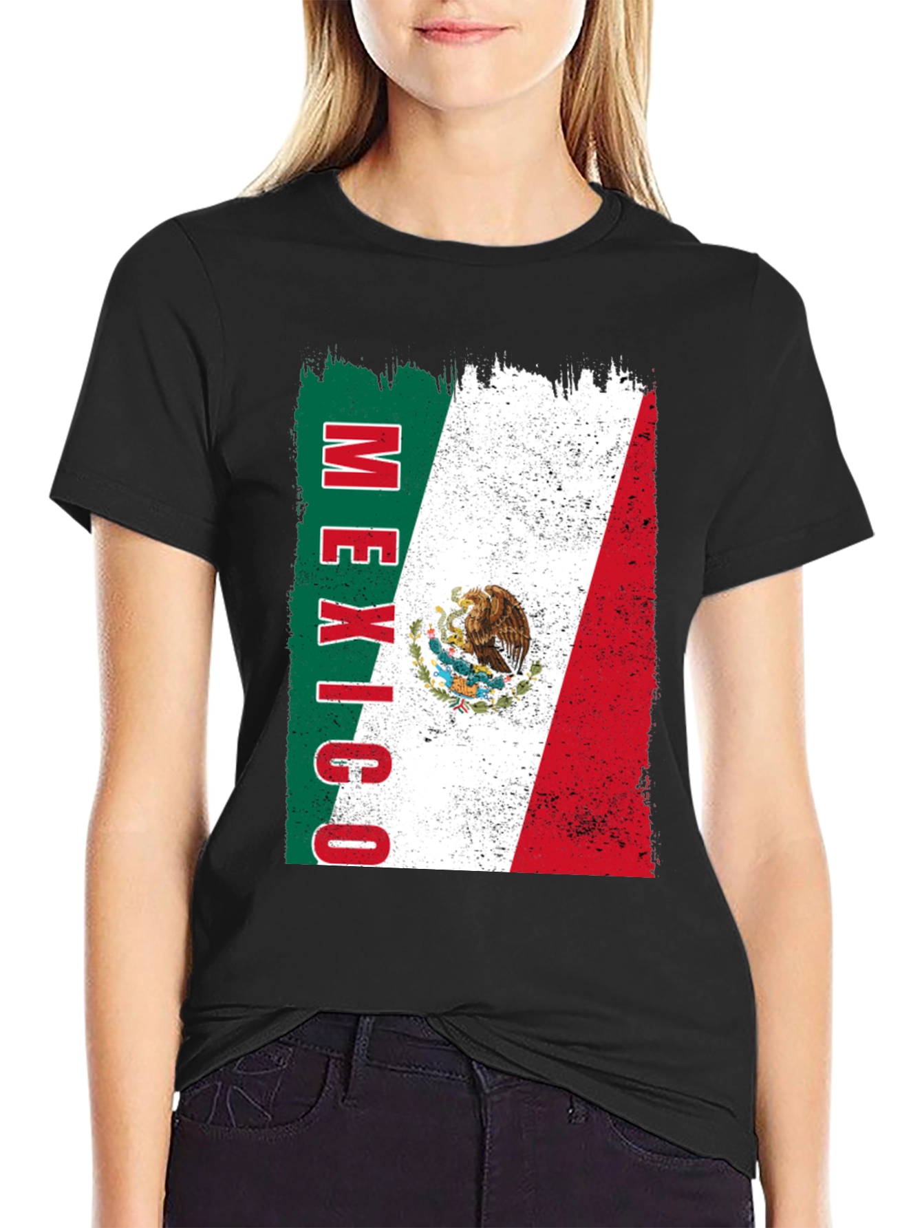 Mexico Flag Graphic Tee - Black Cotton T-Shirt