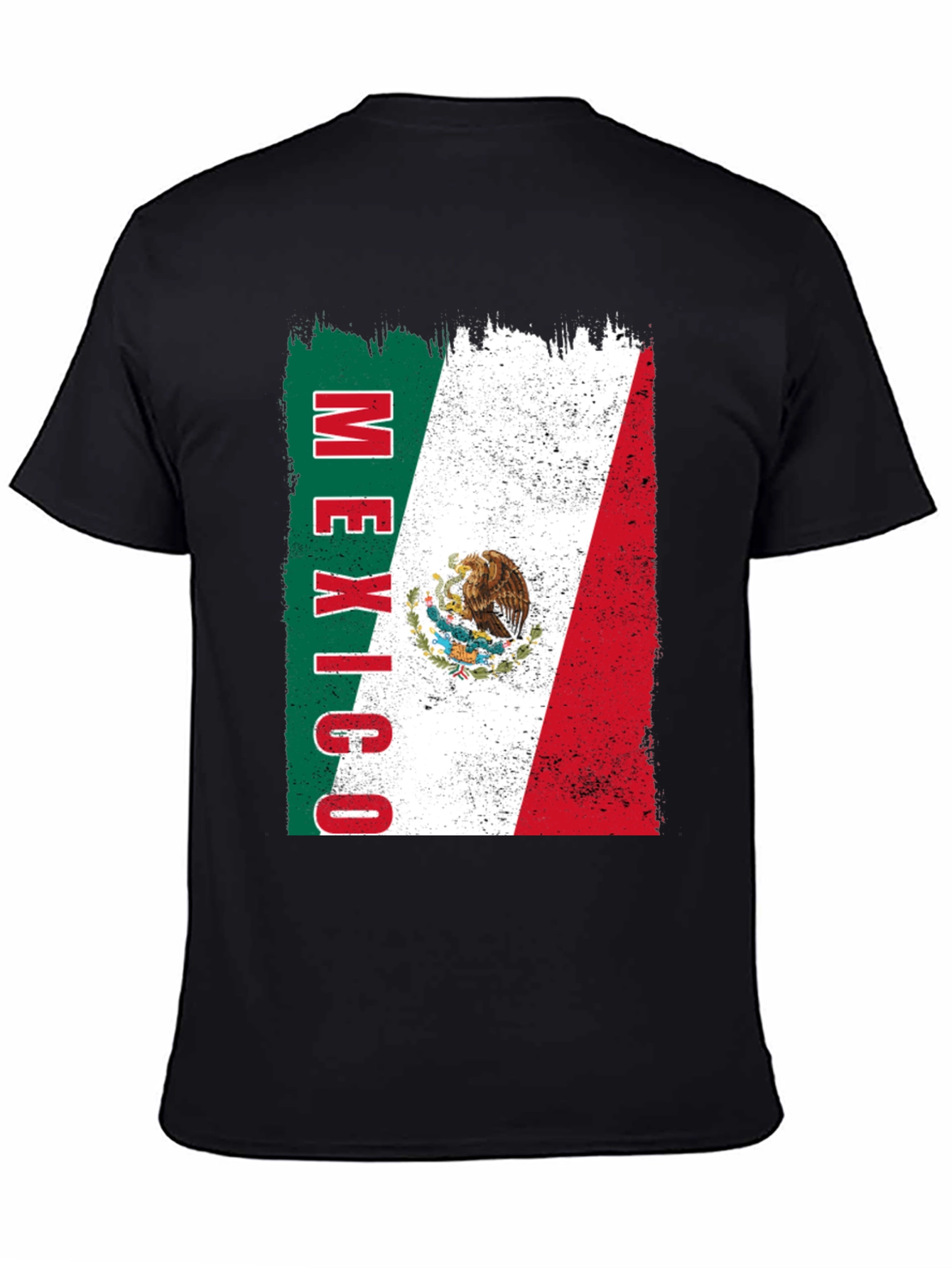 Mexico Flag Graphic Tee - Black Cotton T-Shirt