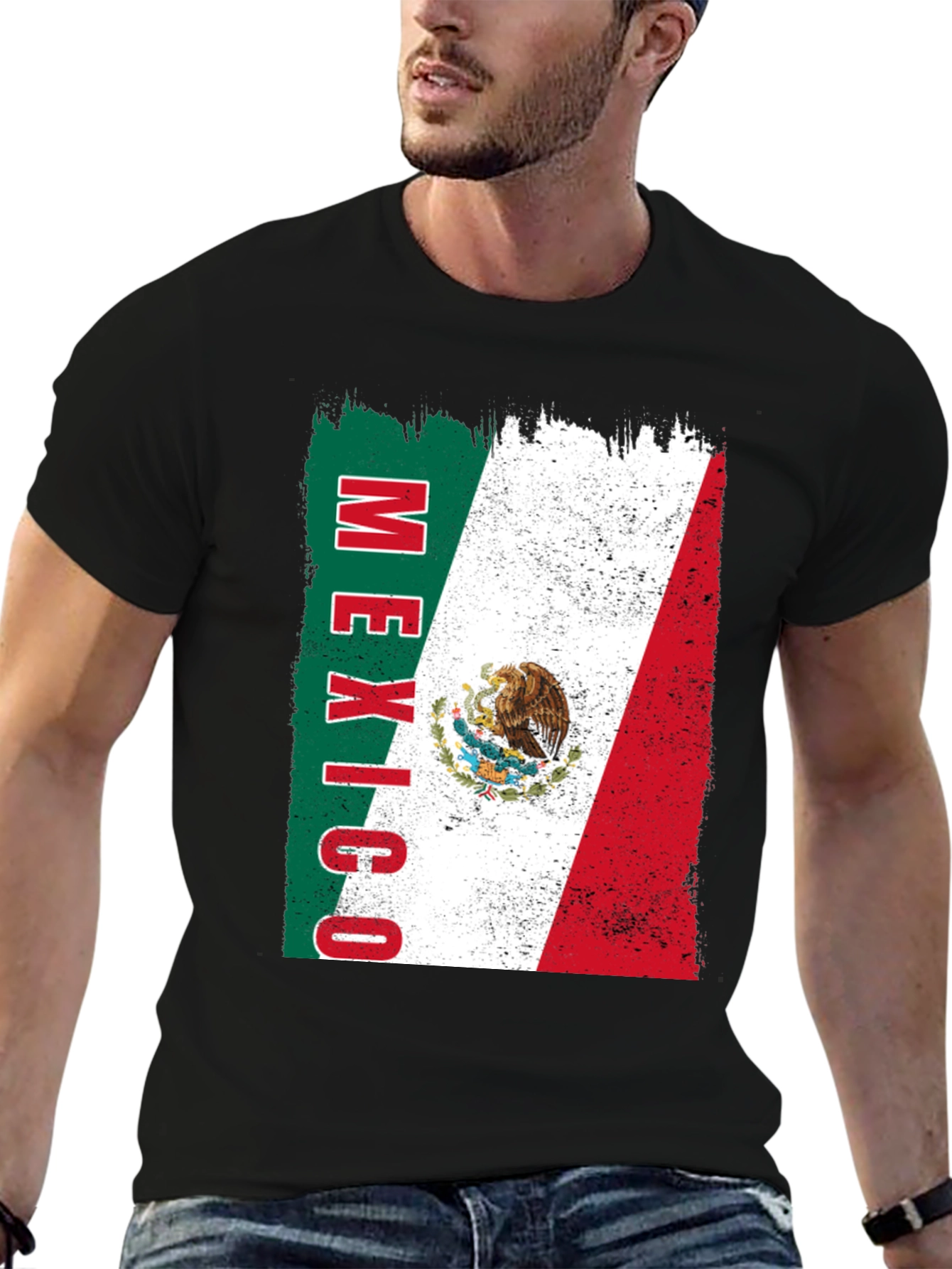 Mexico Flag Graphic Tee - Black Cotton T-Shirt
