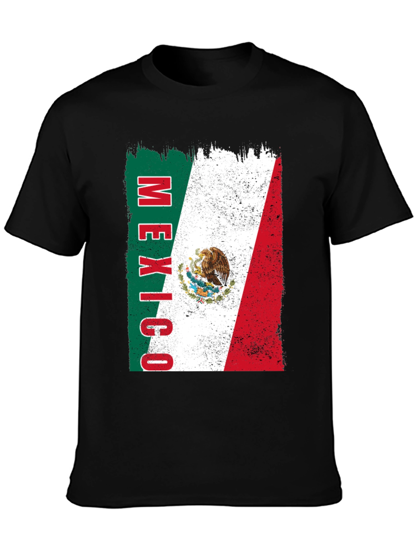 Mexico Flag Graphic Tee - Black Cotton T-Shirt