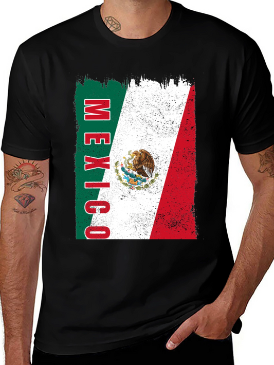 Mexico Flag Graphic Tee - Black Cotton T-Shirt