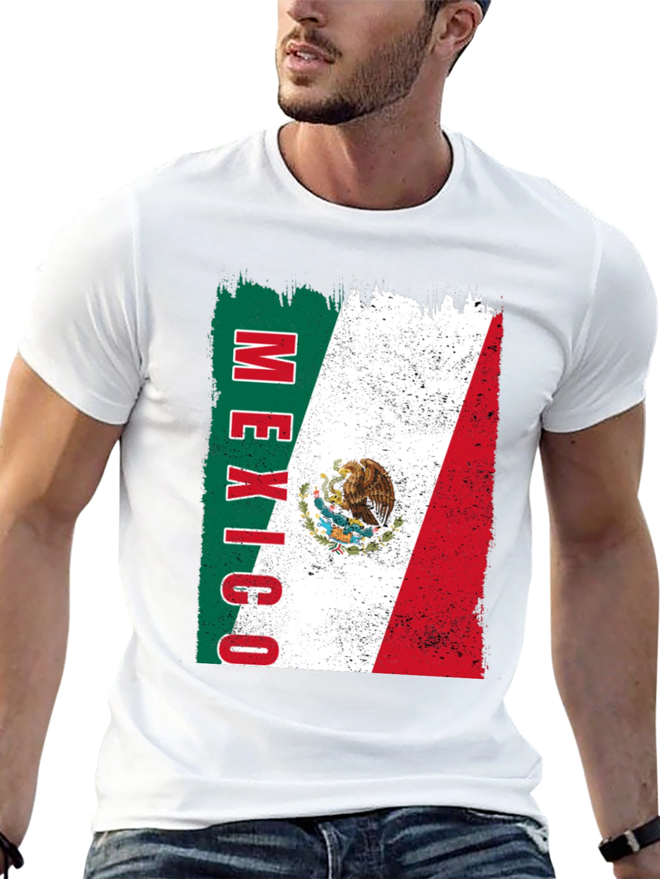 Mexico Flag Graphic Tee - Black Cotton T-Shirt