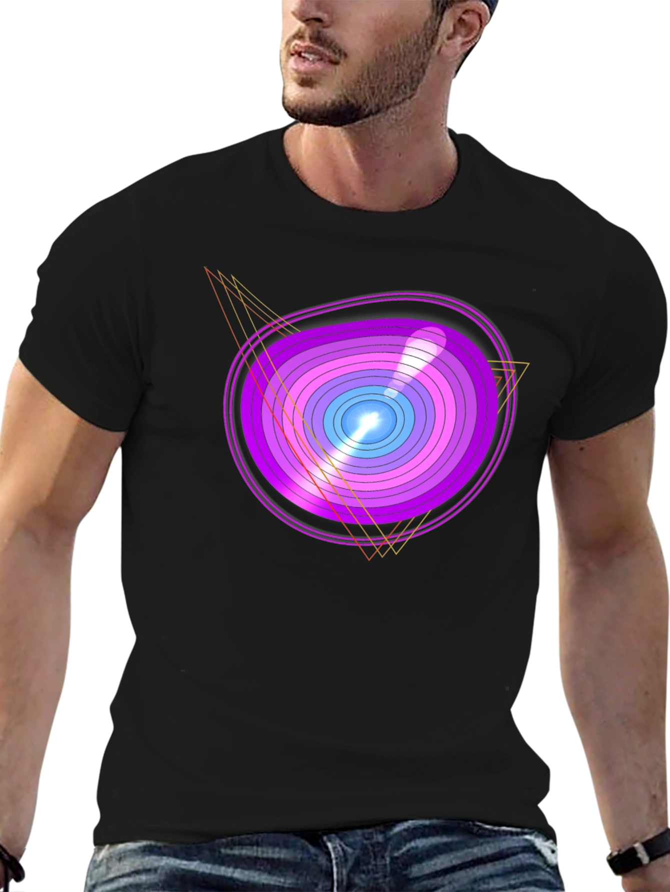 Geometric Oval Graphic Print Black T-Shirt