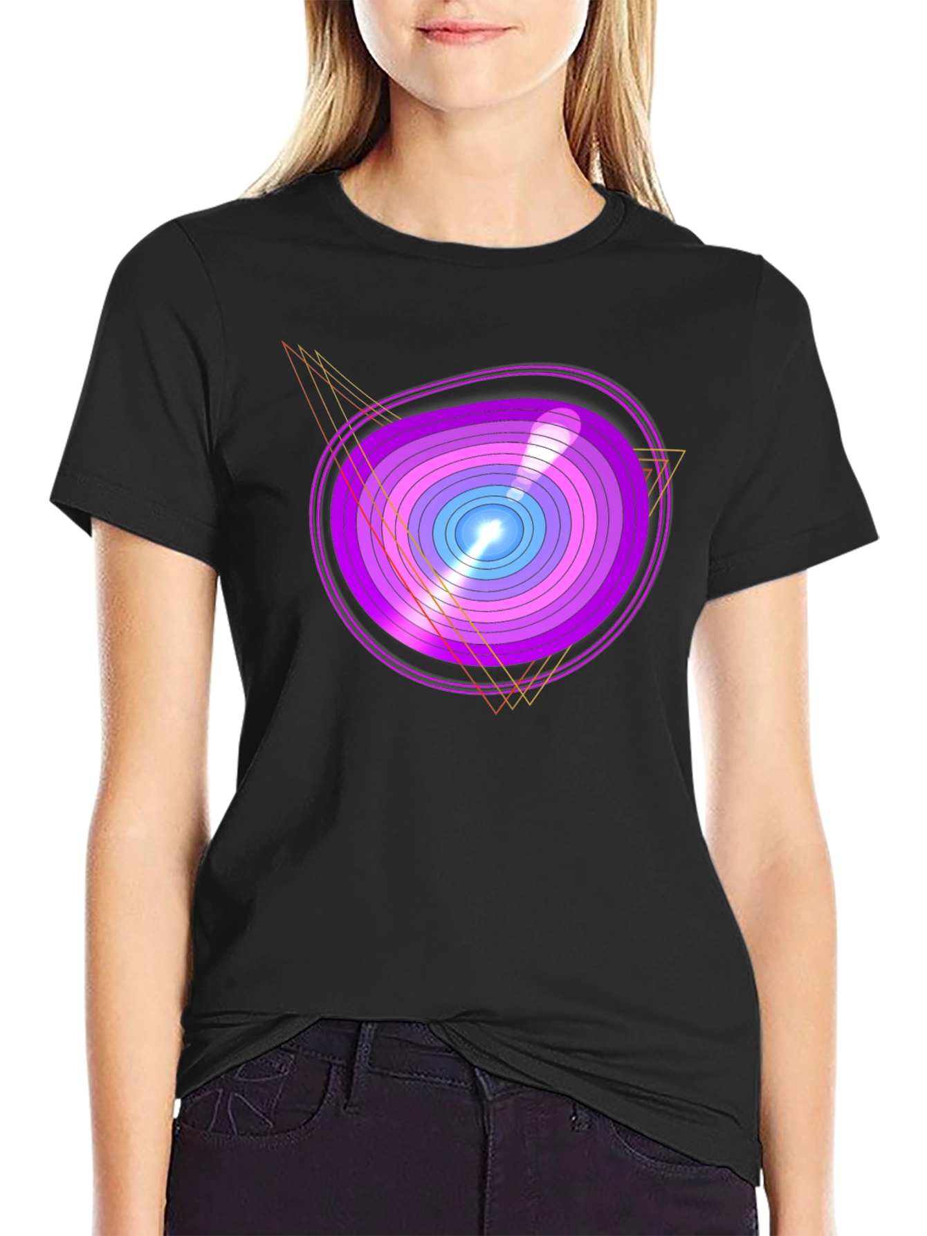 Geometric Oval Graphic Print Black T-Shirt