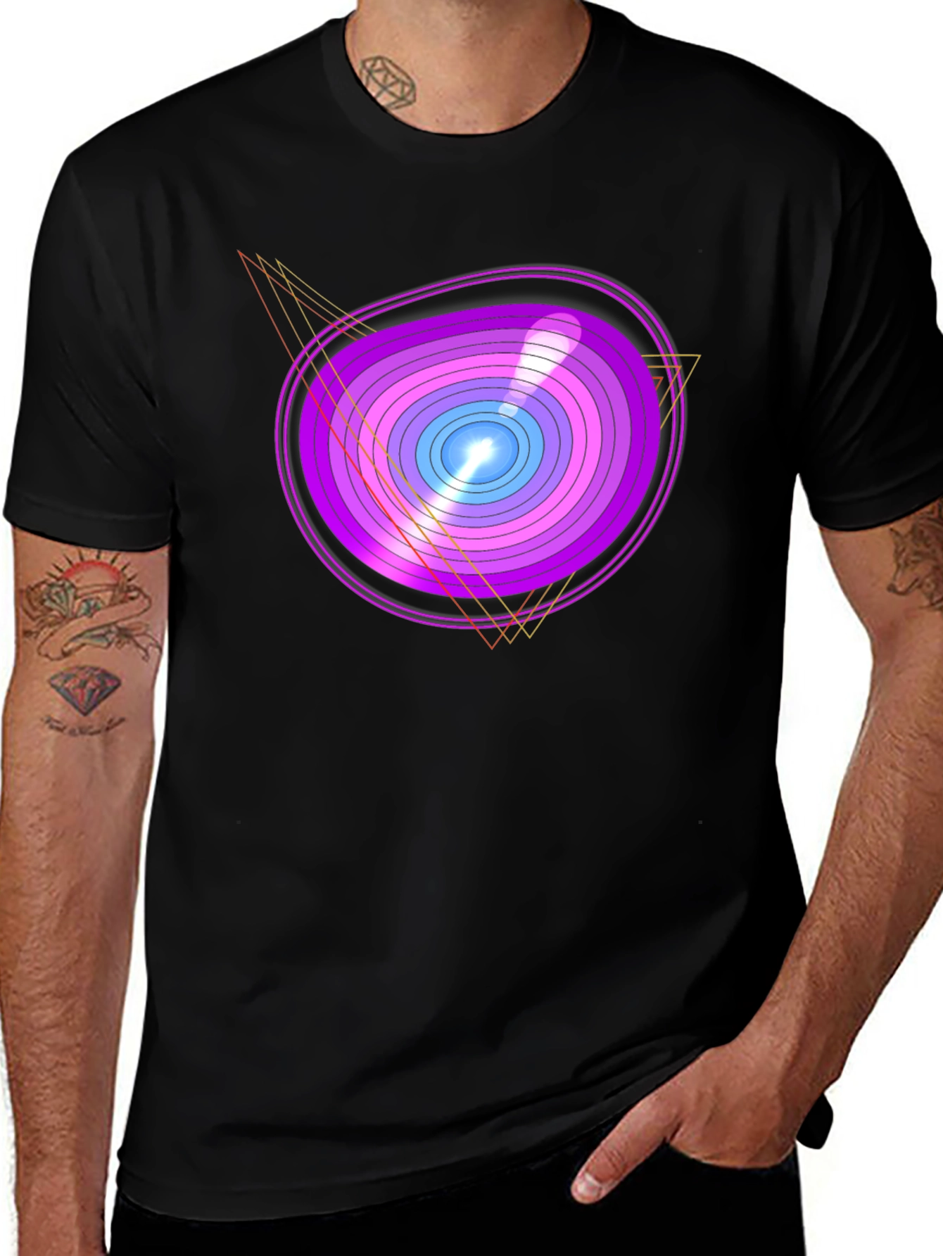 Geometric Oval Graphic Print Black T-Shirt