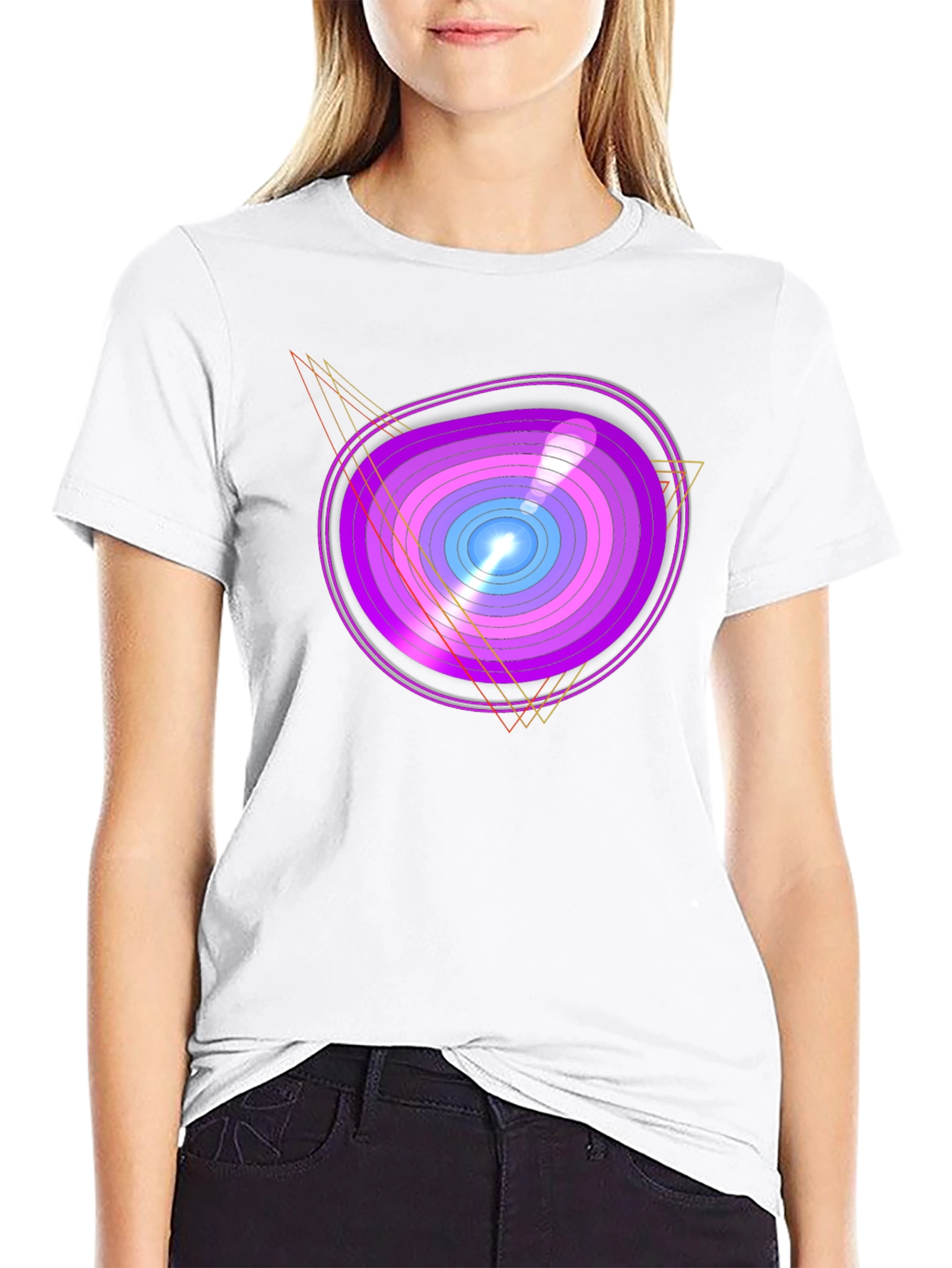 Geometric Oval Graphic Print Black T-Shirt