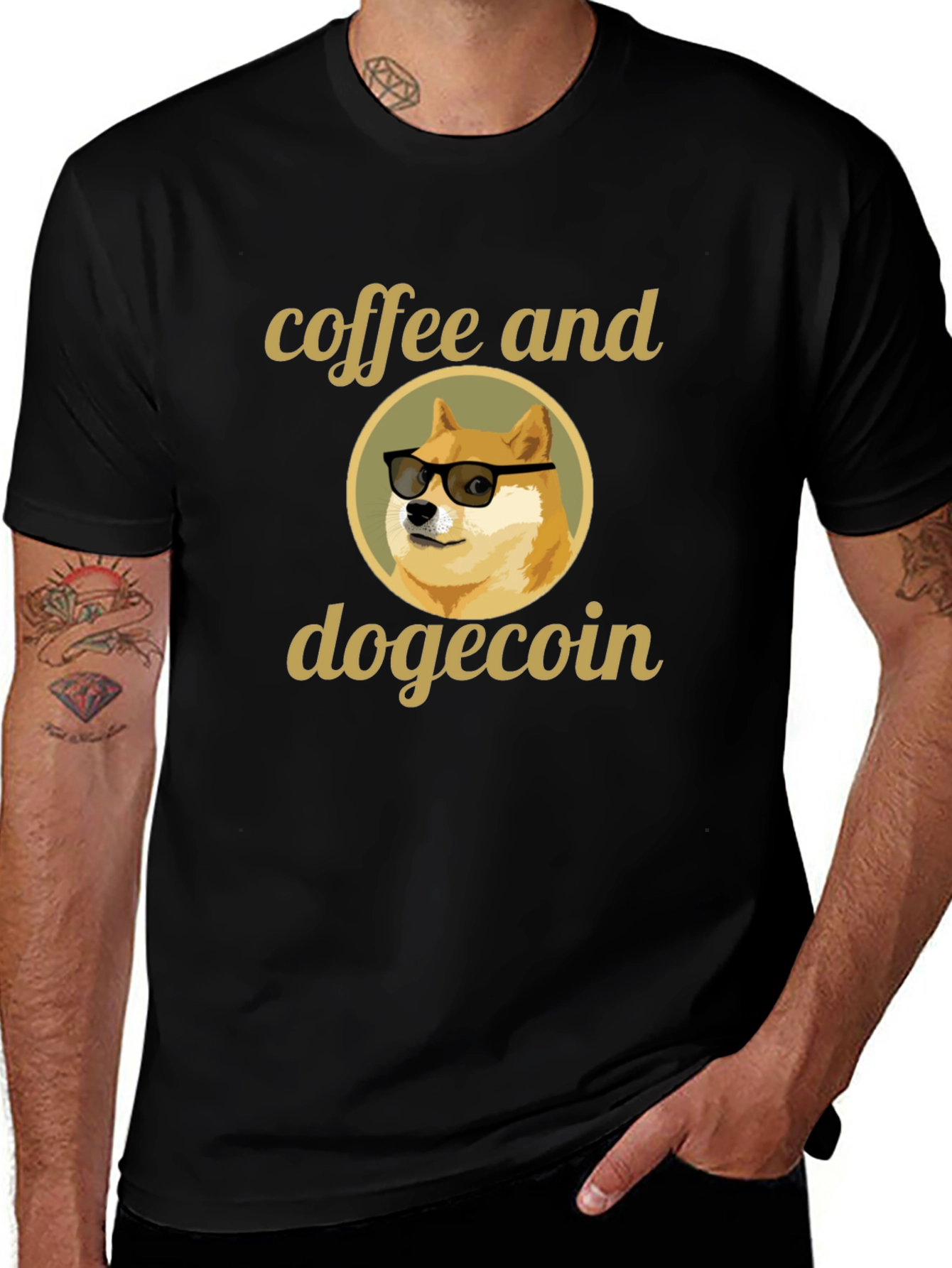 Coffee and Dogecoin Graphic T-Shirt
