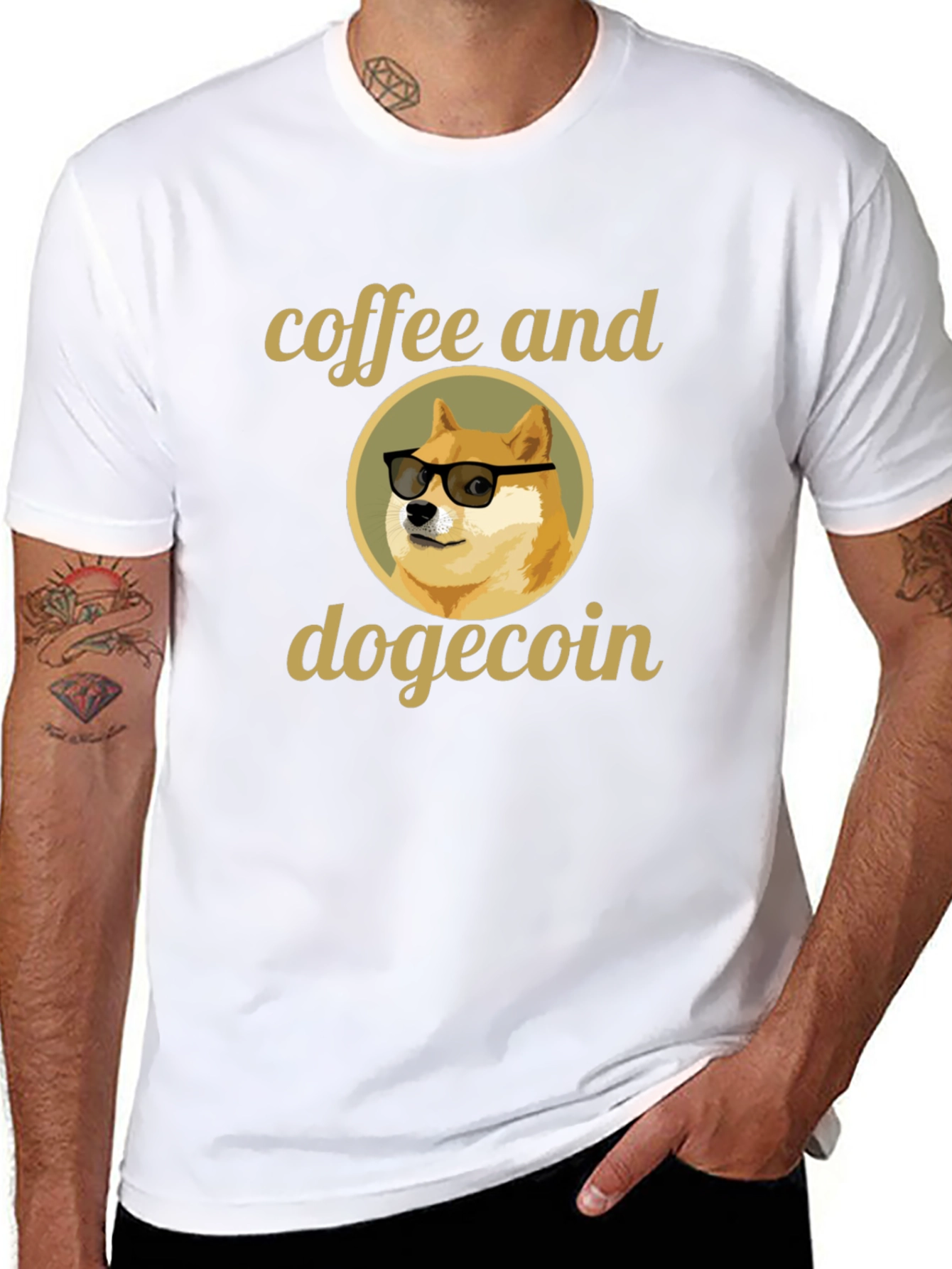 Coffee and Dogecoin Graphic T-Shirt