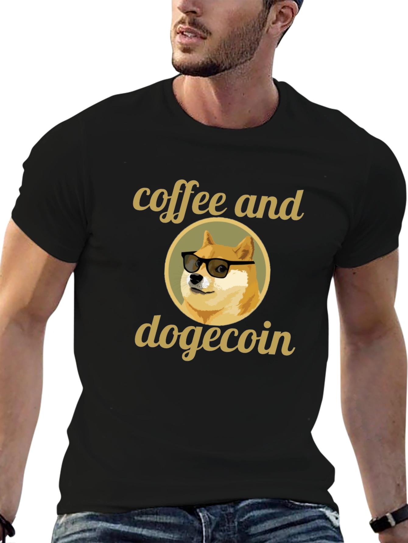 Coffee and Dogecoin Graphic T-Shirt