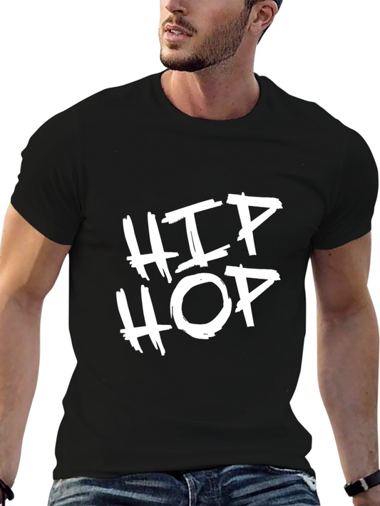 Hip Hop Graphic Tee - Black Cotton Casual T-Shirt