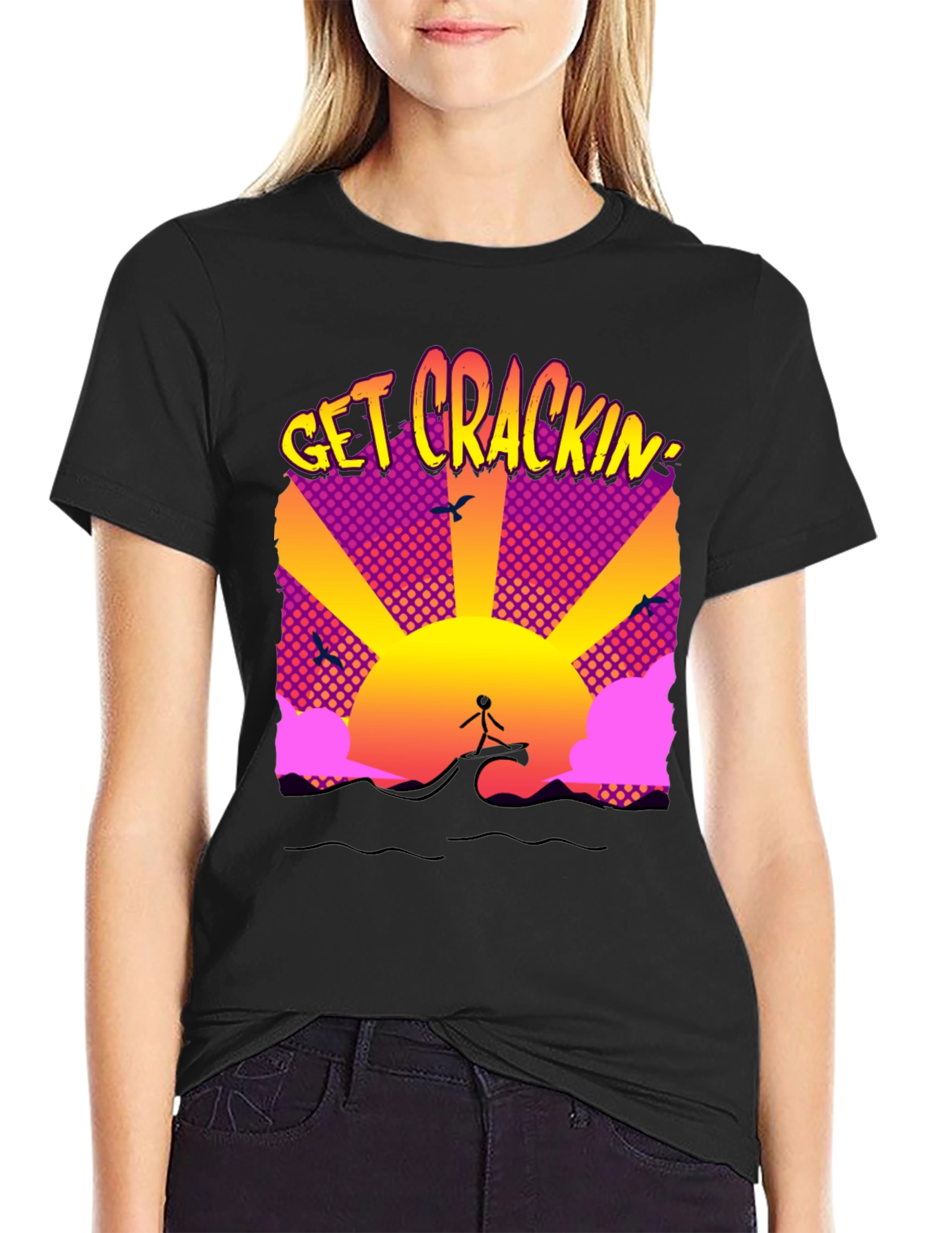 Get Crackin Graphic T-Shirt - Surfing Sunrise