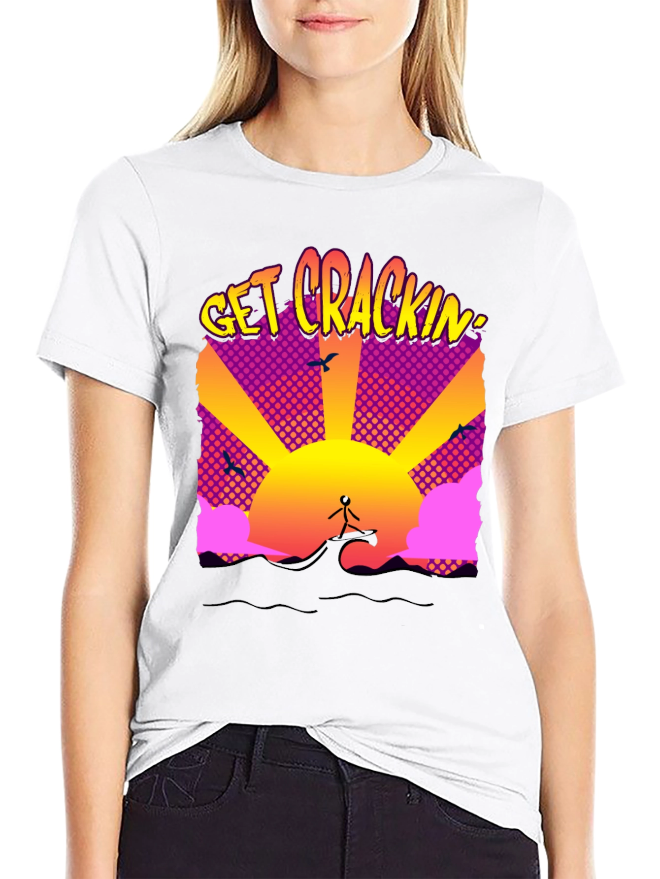 Get Crackin Graphic T-Shirt - Surfing Sunrise