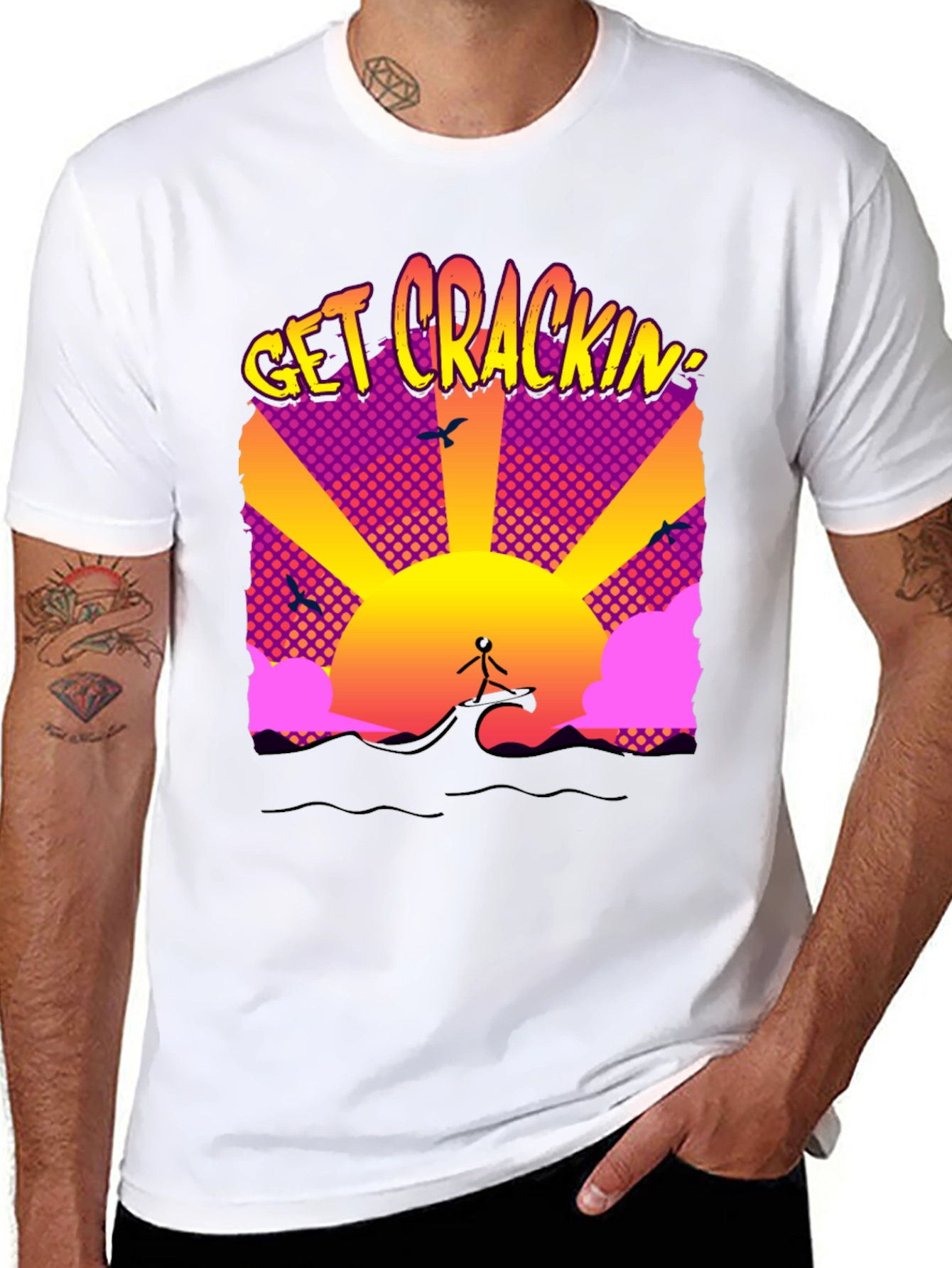 Get Crackin Graphic T-Shirt - Surfing Sunrise