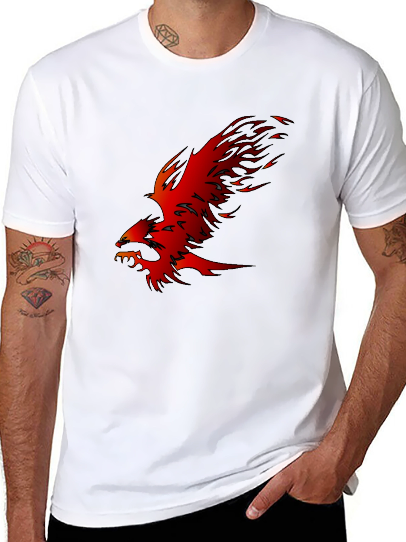 Black T-Shirt with Fiery Phoenix Graphic