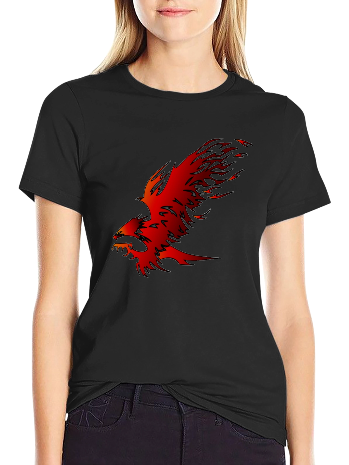 Black T-Shirt with Fiery Phoenix Graphic