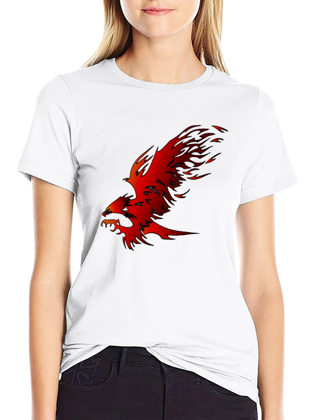Black T-Shirt with Fiery Phoenix Graphic