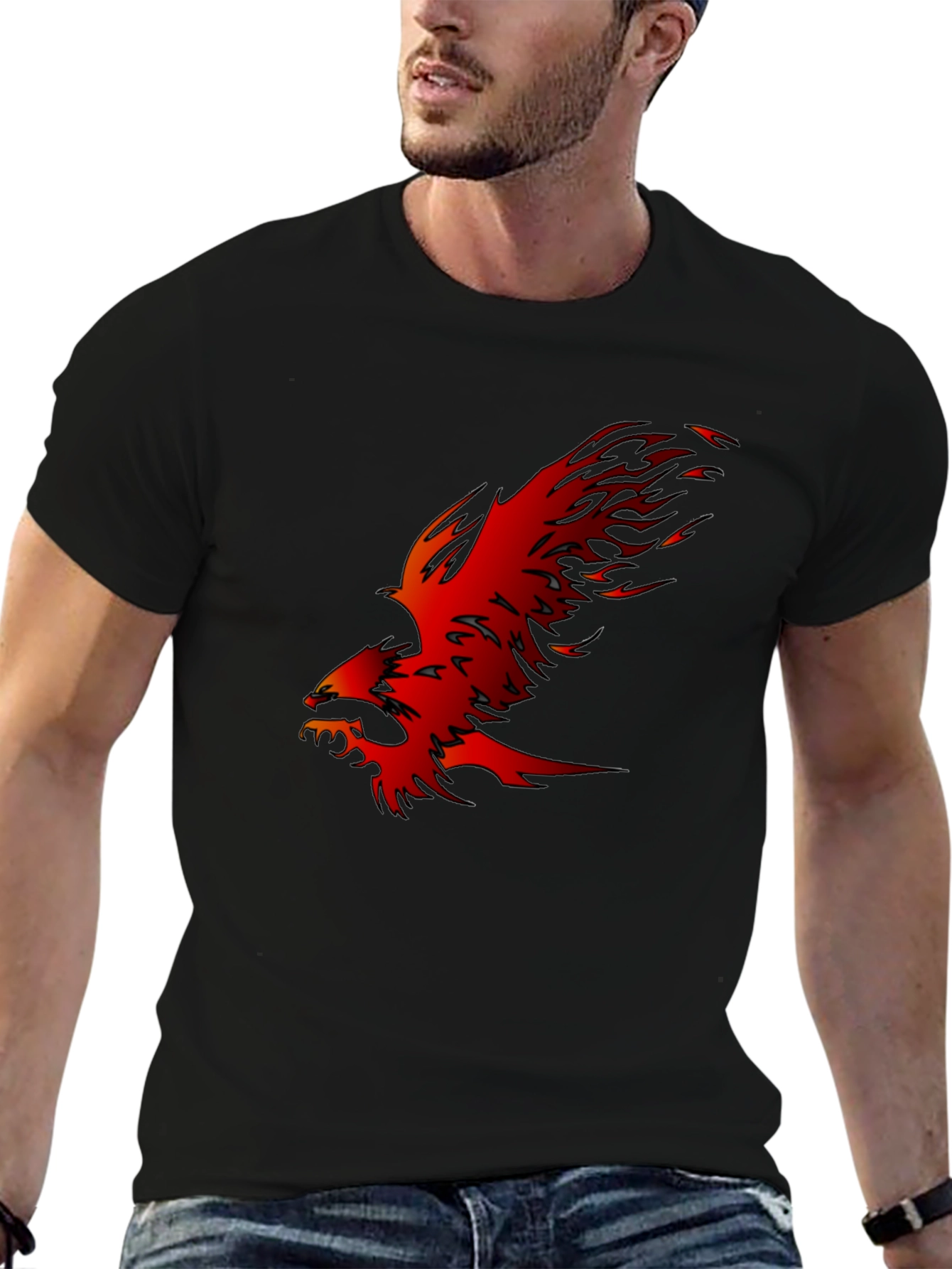 Black T-Shirt with Fiery Phoenix Graphic