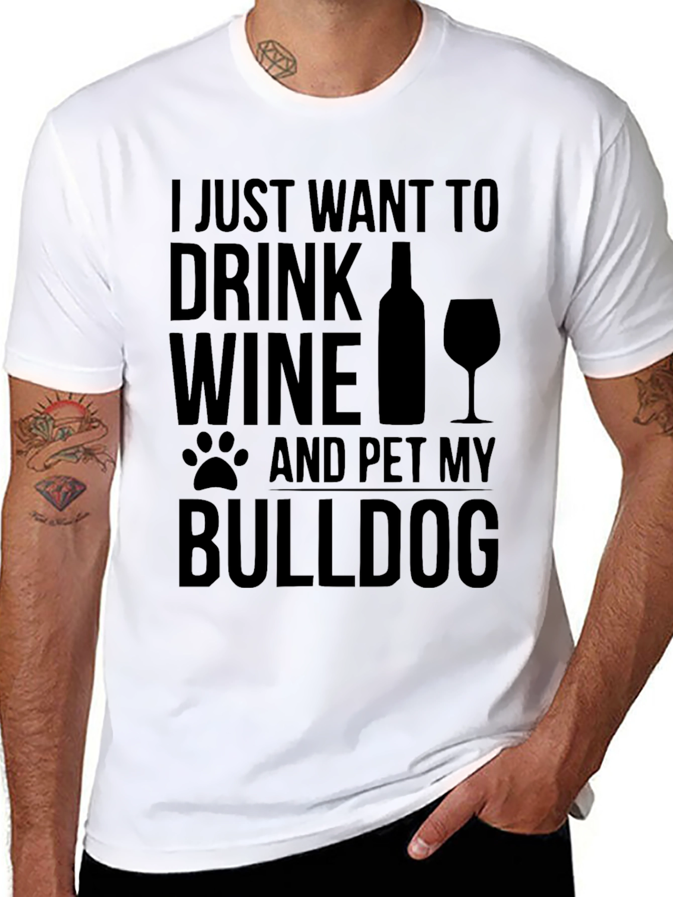 Wine & Bulldog T-Shirt - Funny Pet Lover Tee