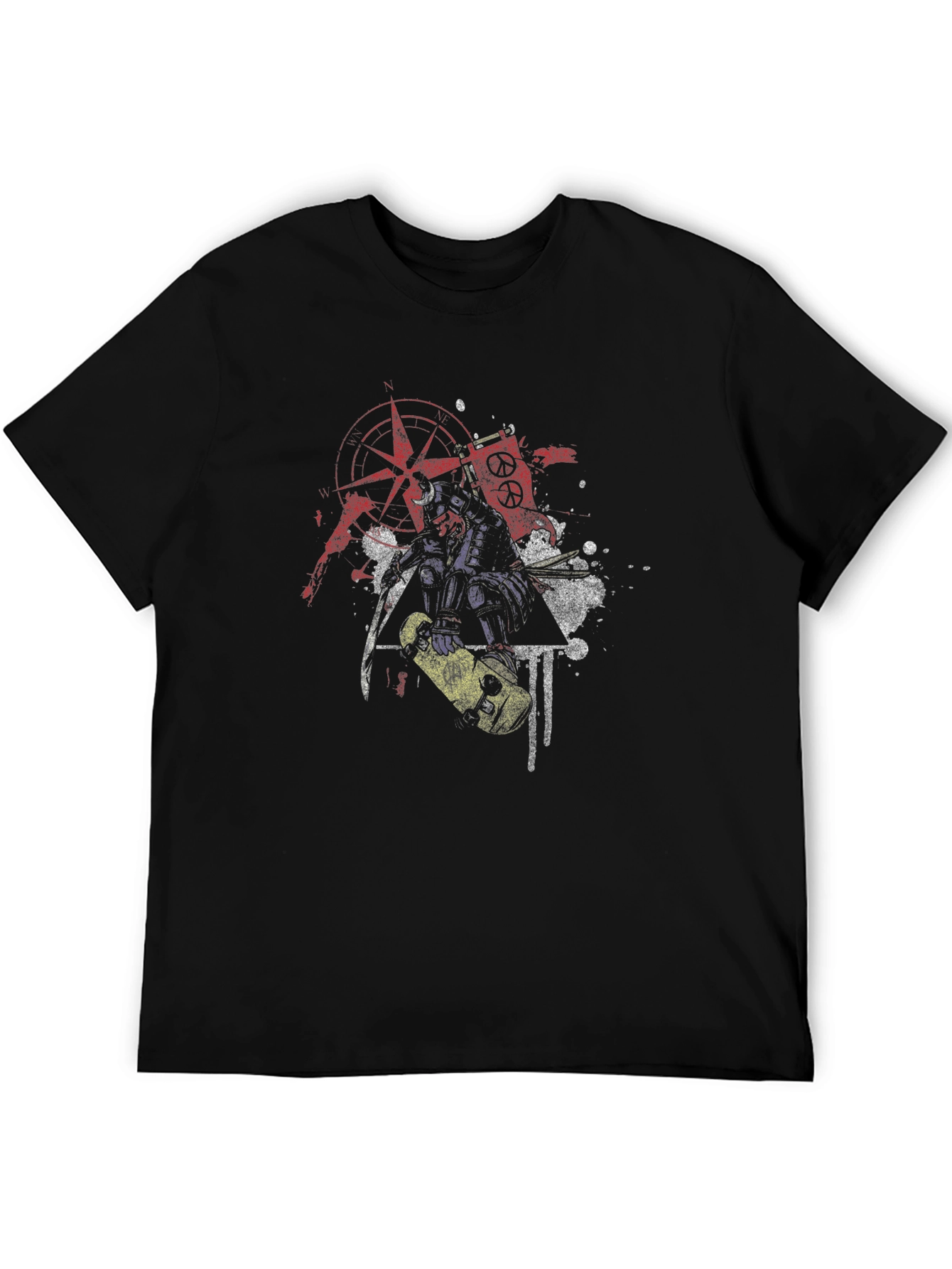 Edgy Samurai Graphic Tee - Black Cotton Blend
