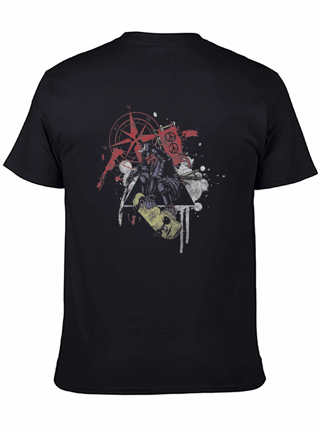 Edgy Samurai Graphic Tee - Black Cotton Blend