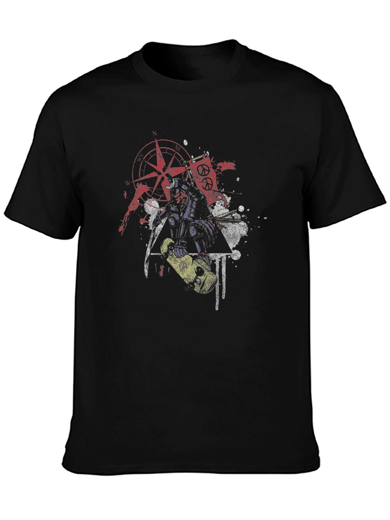 Edgy Samurai Graphic Tee - Black Cotton Blend