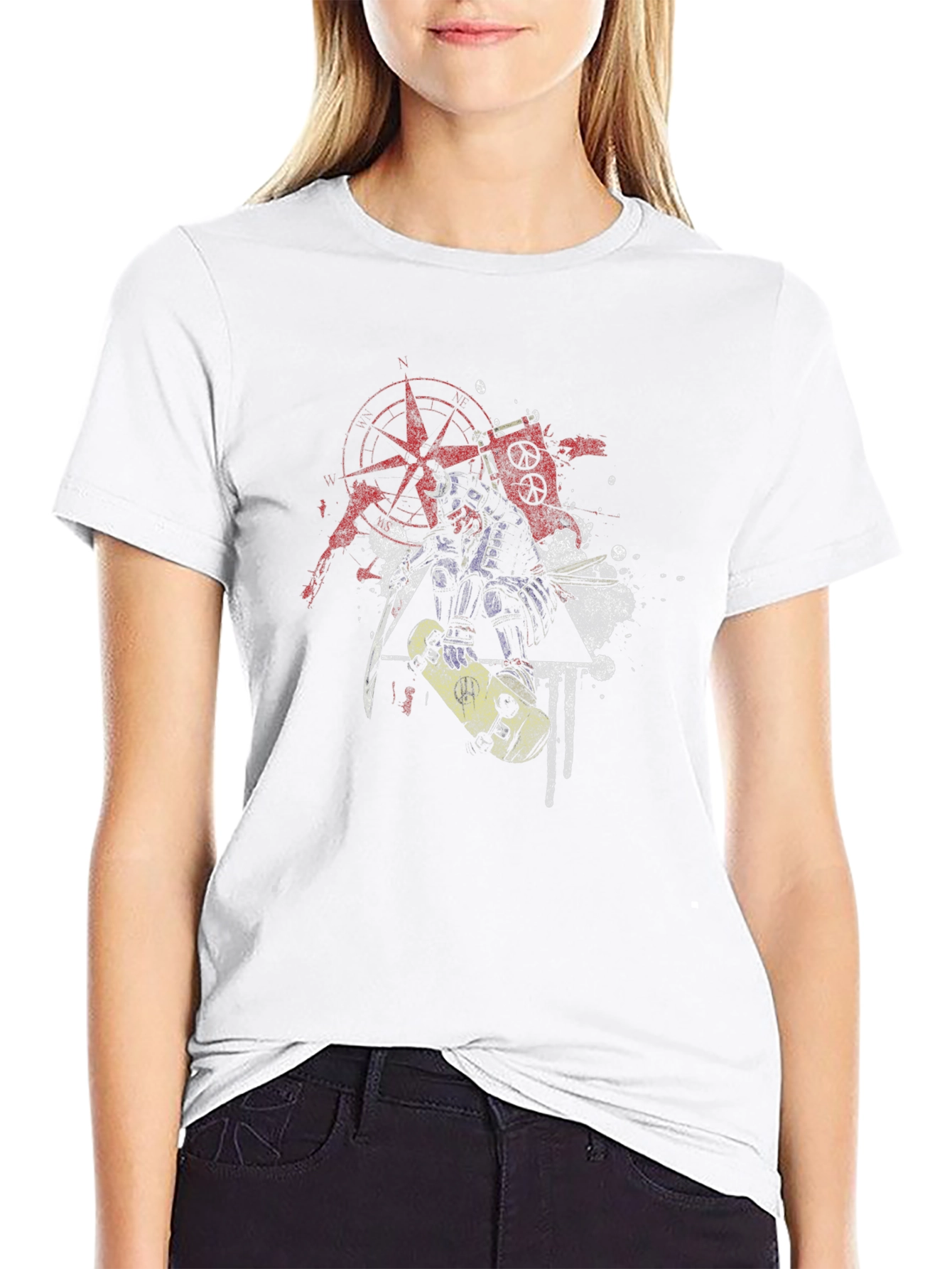 Edgy Samurai Graphic Tee - Black Cotton Blend
