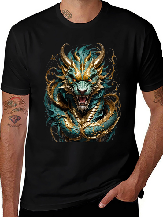 Dragon T-Shirt - Turquoise and Gold Graphic Tee