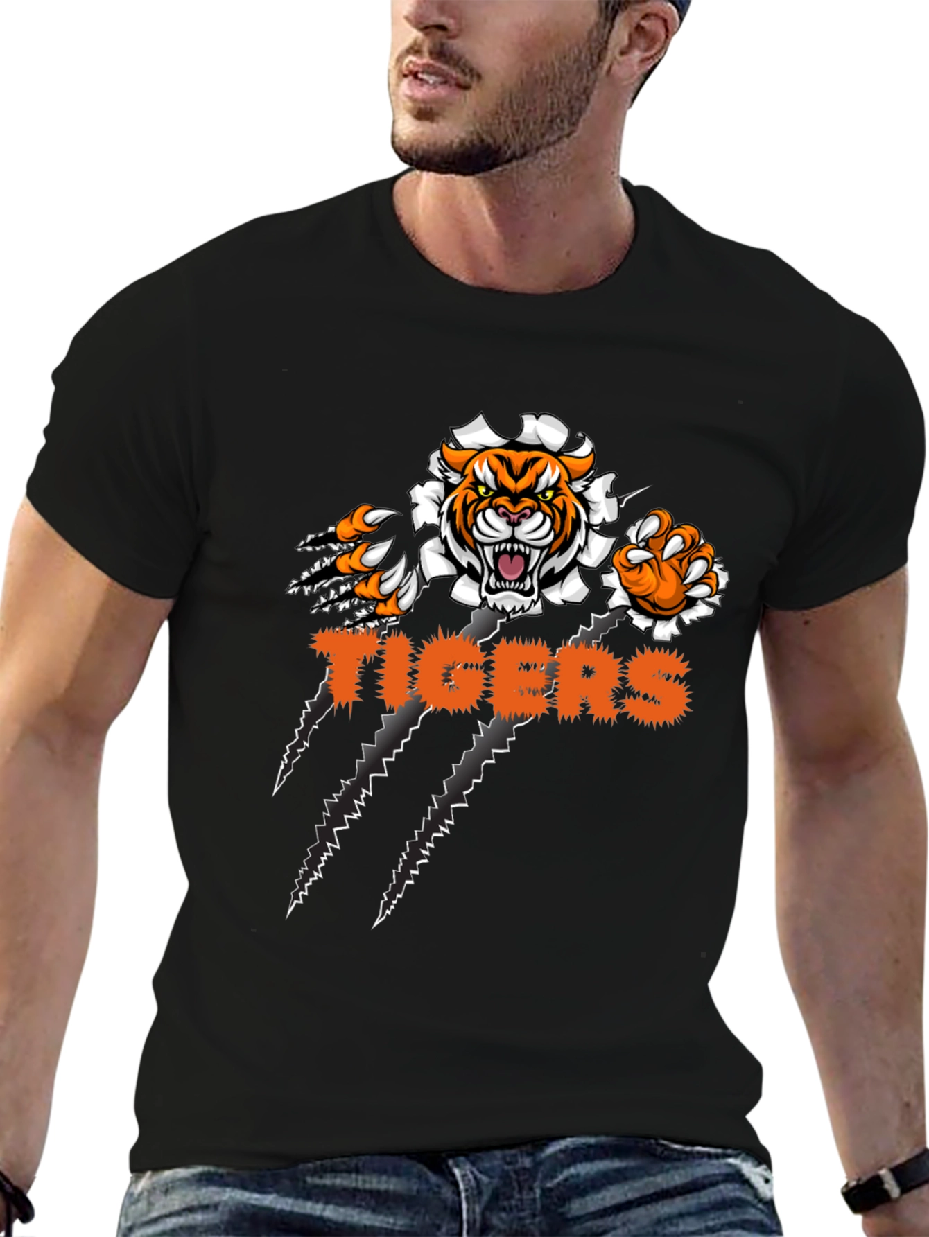 Tigers Graphic Print Black T-Shirt