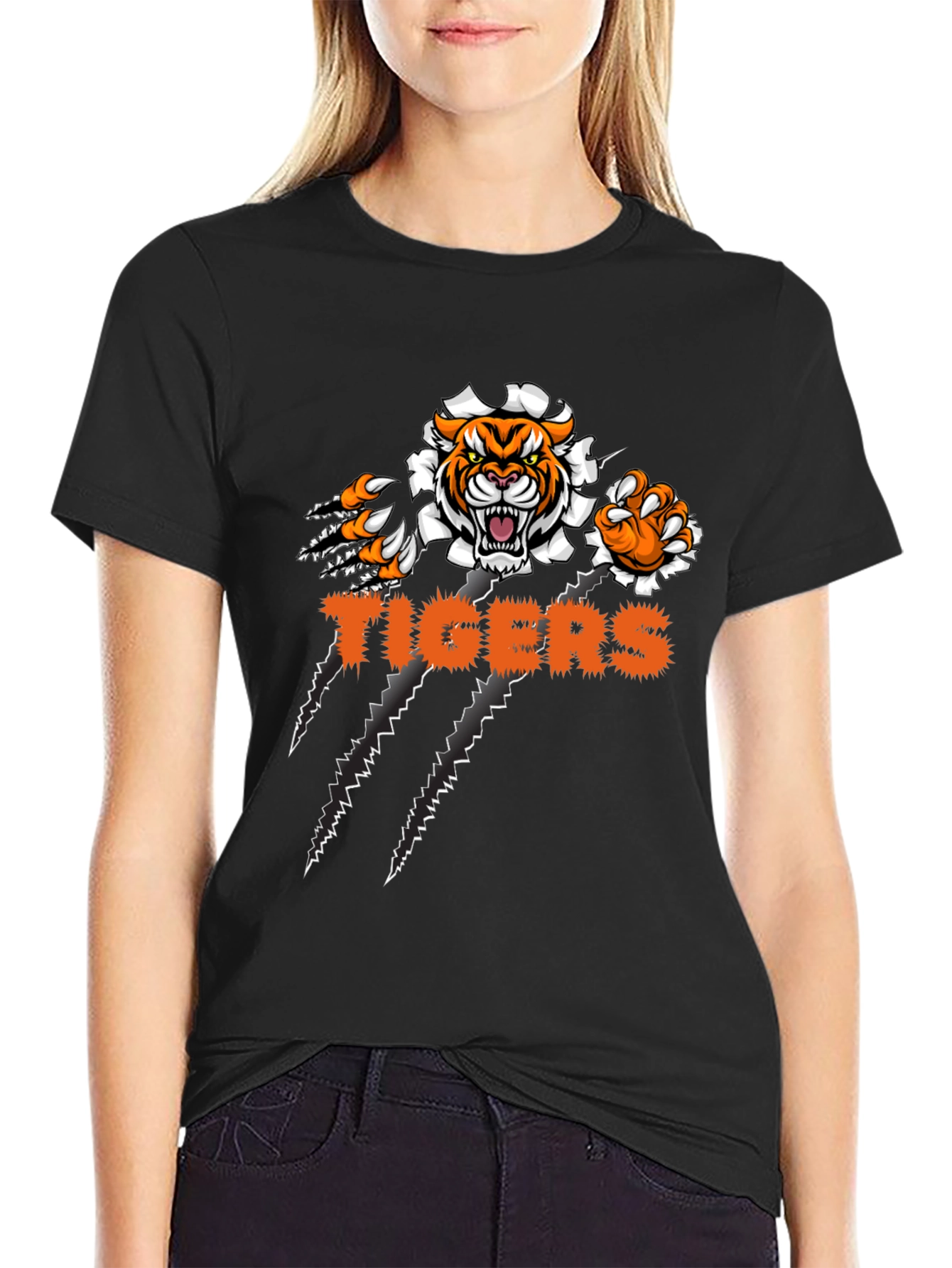 Tigers Graphic Print Black T-Shirt