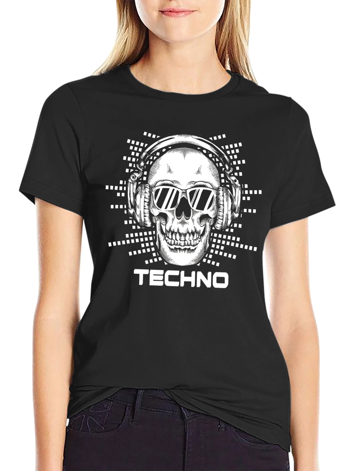 Techno Skull T-Shirt - DJ Skull Wearing Headphones