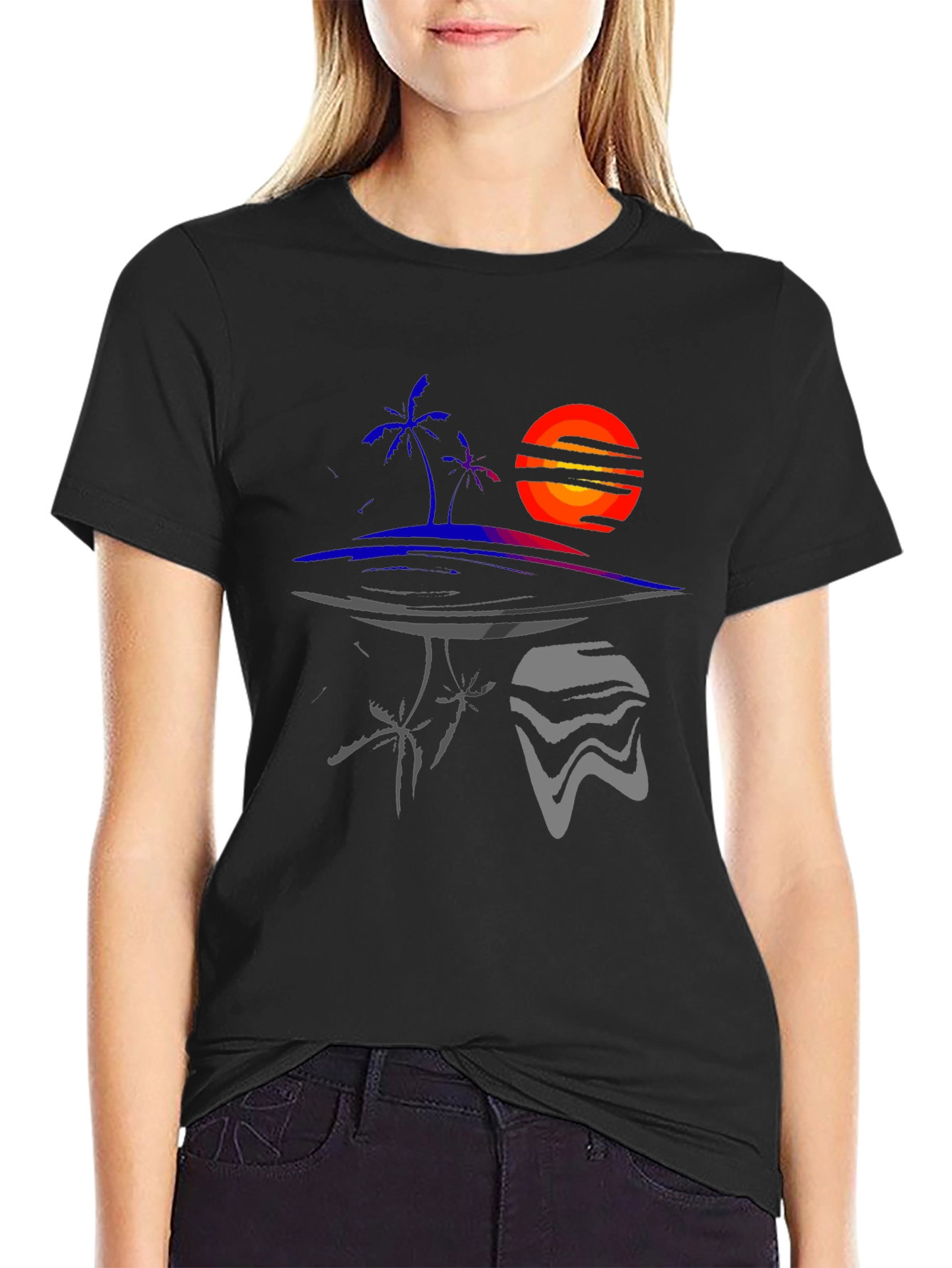 Abstract Sunset Island Graphic Tee - Unique Design