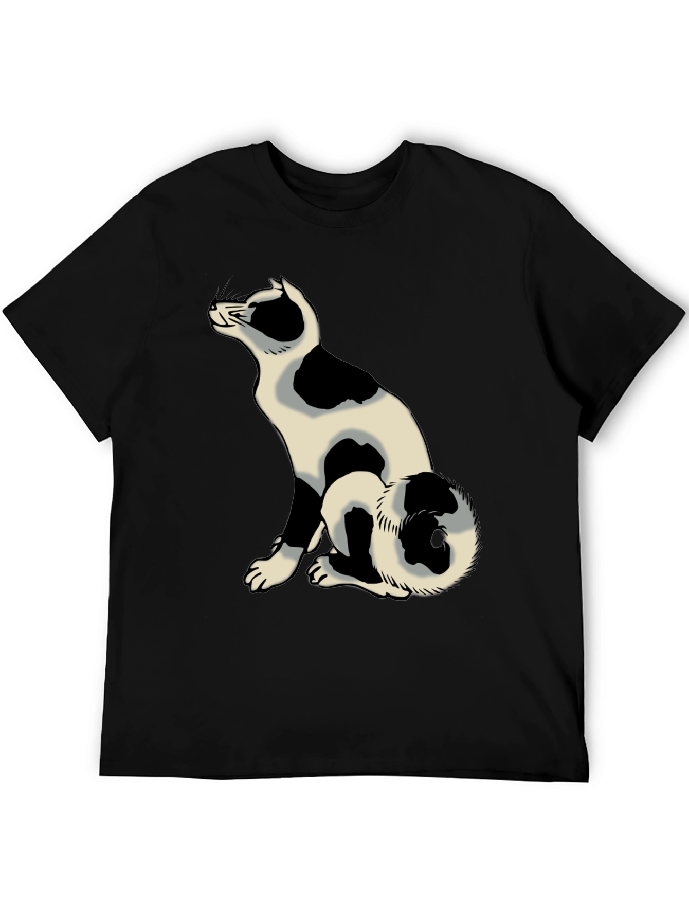 Black Tee with Spotted Cat Design