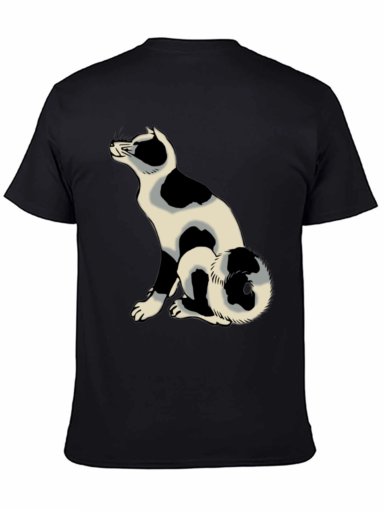 Black Tee with Spotted Cat Design