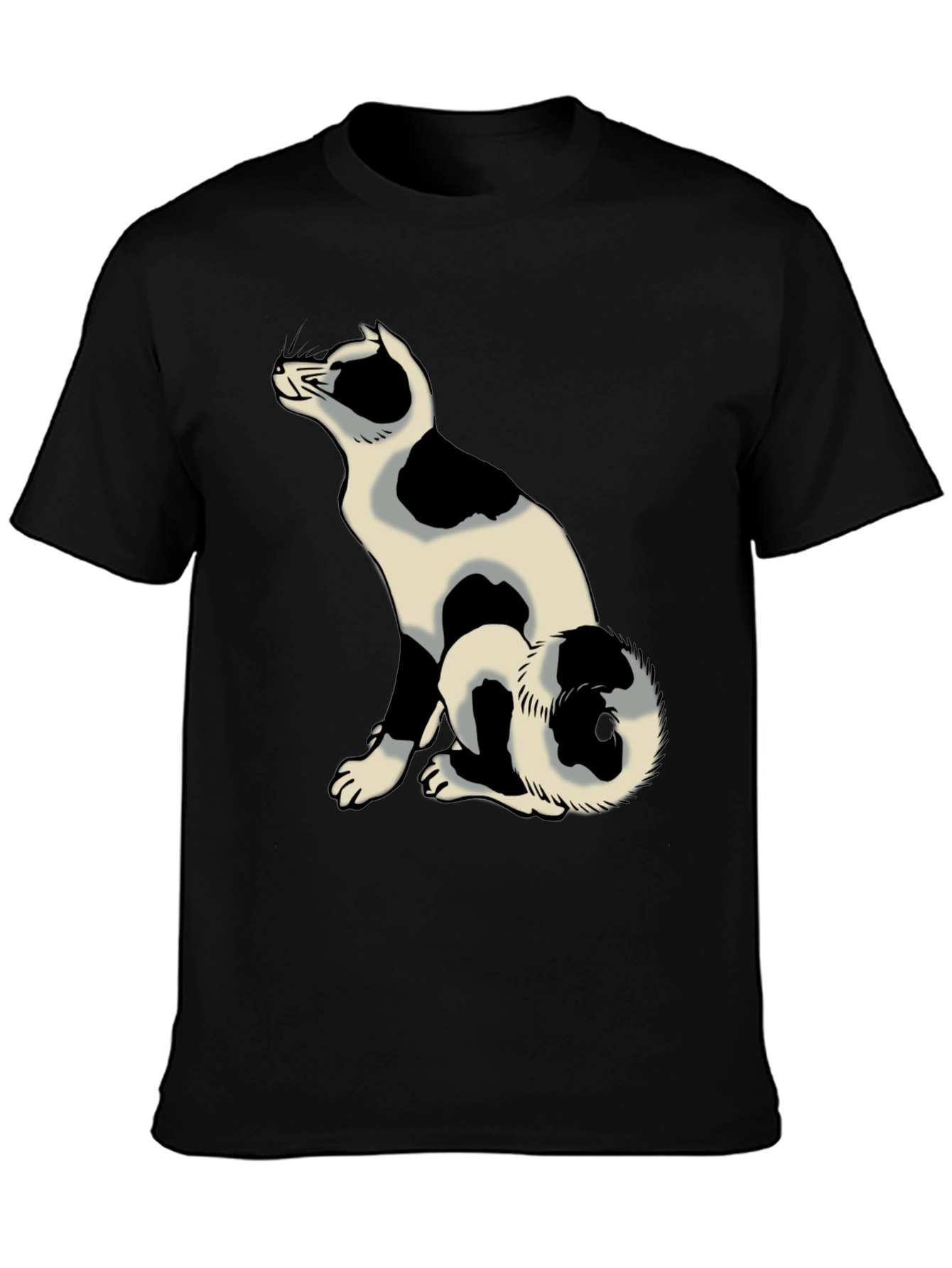 Black Tee with Spotted Cat Design