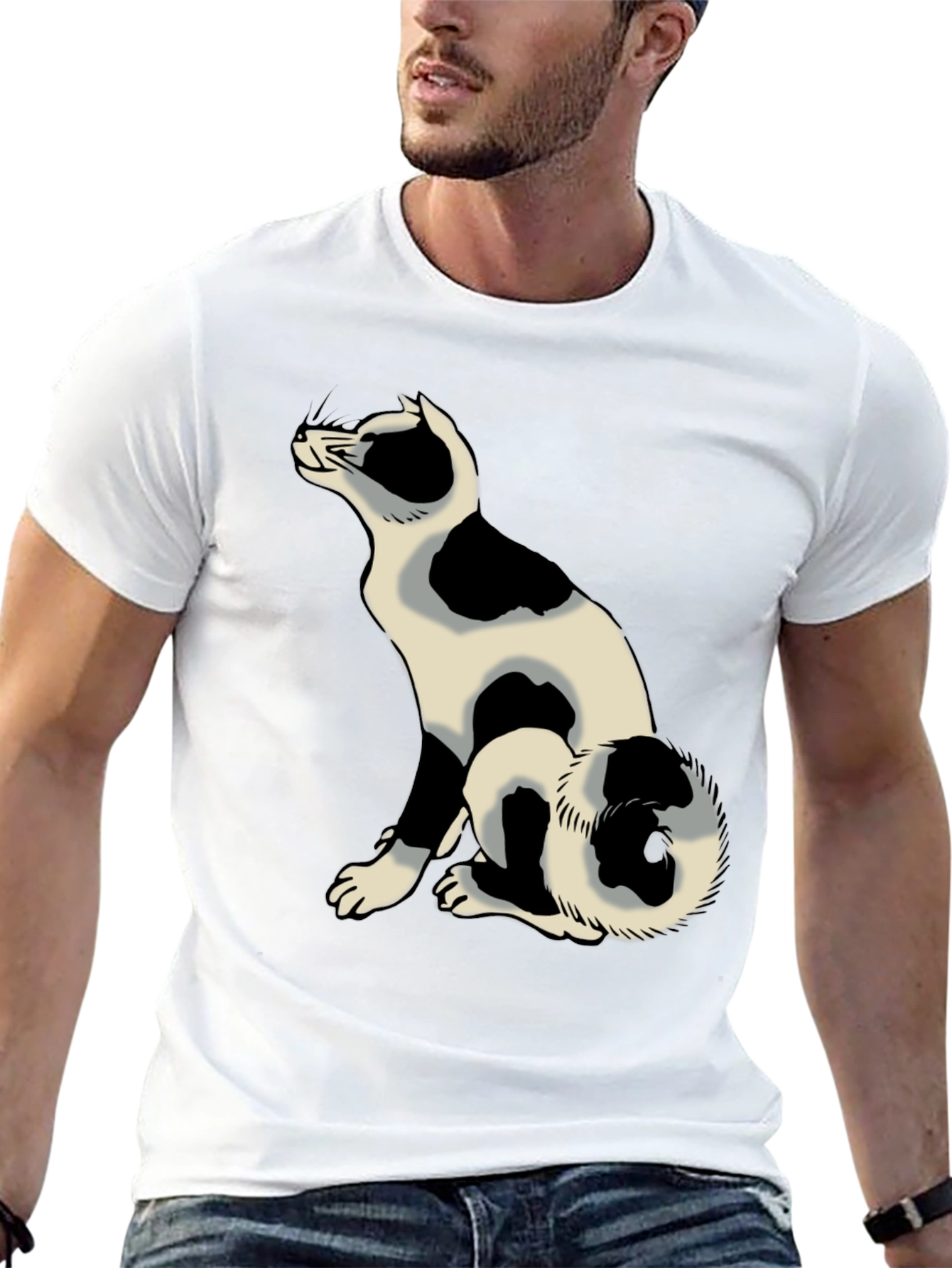 Black Tee with Spotted Cat Design