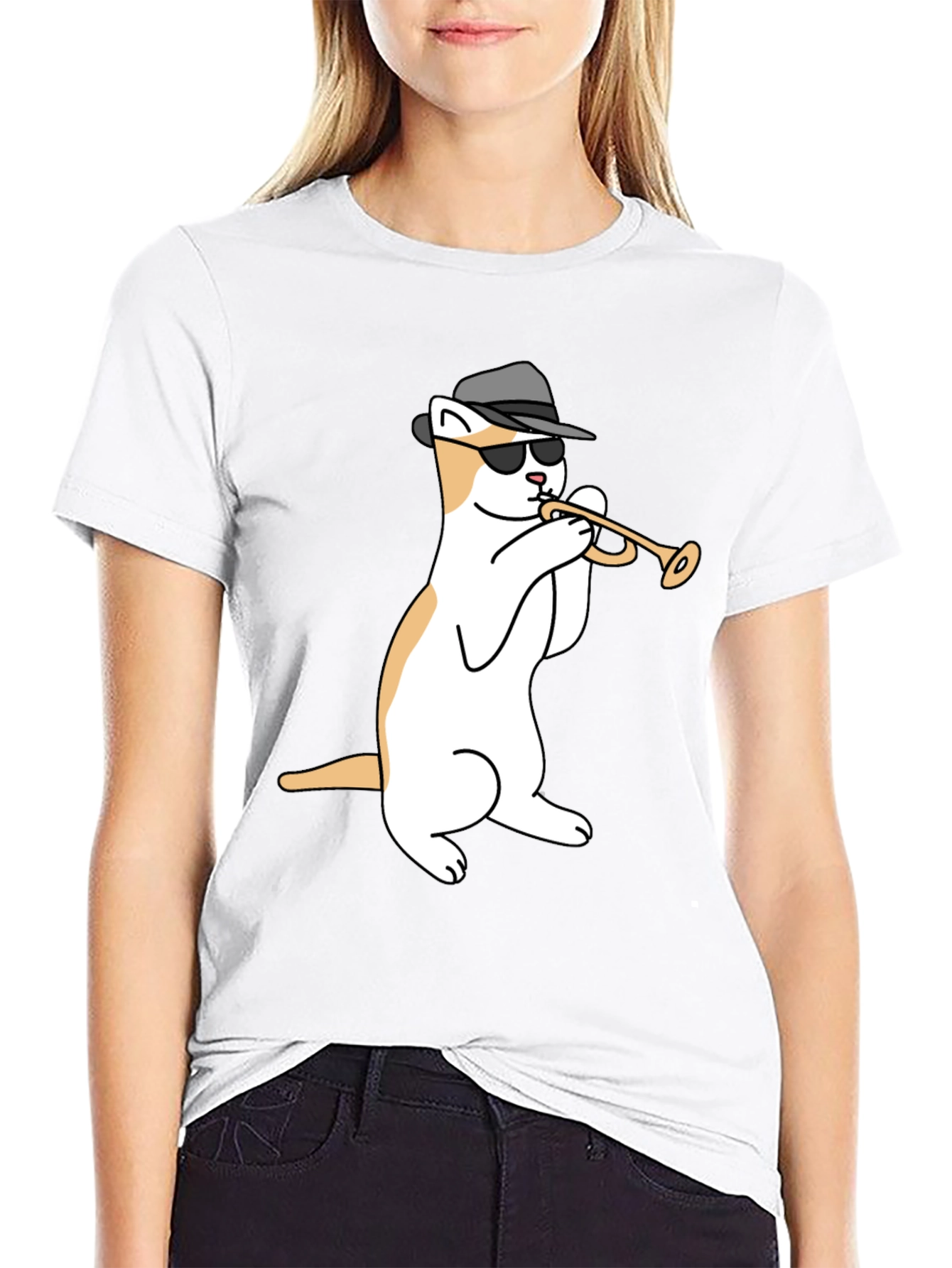 Cool Cat Trumpet Player Graphic T-Shirt