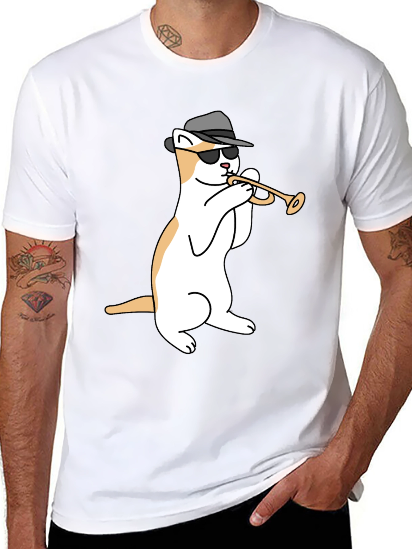 Cool Cat Trumpet Player Graphic T-Shirt
