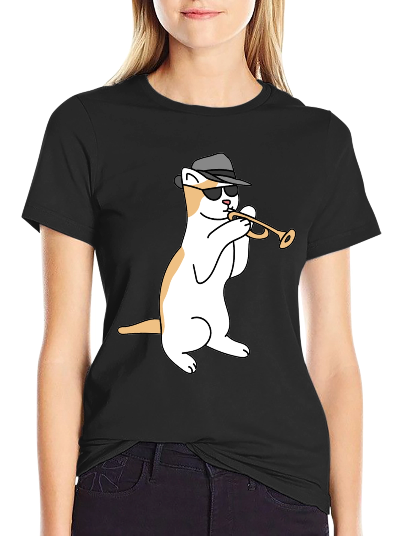 Cool Cat Trumpet Player Graphic T-Shirt