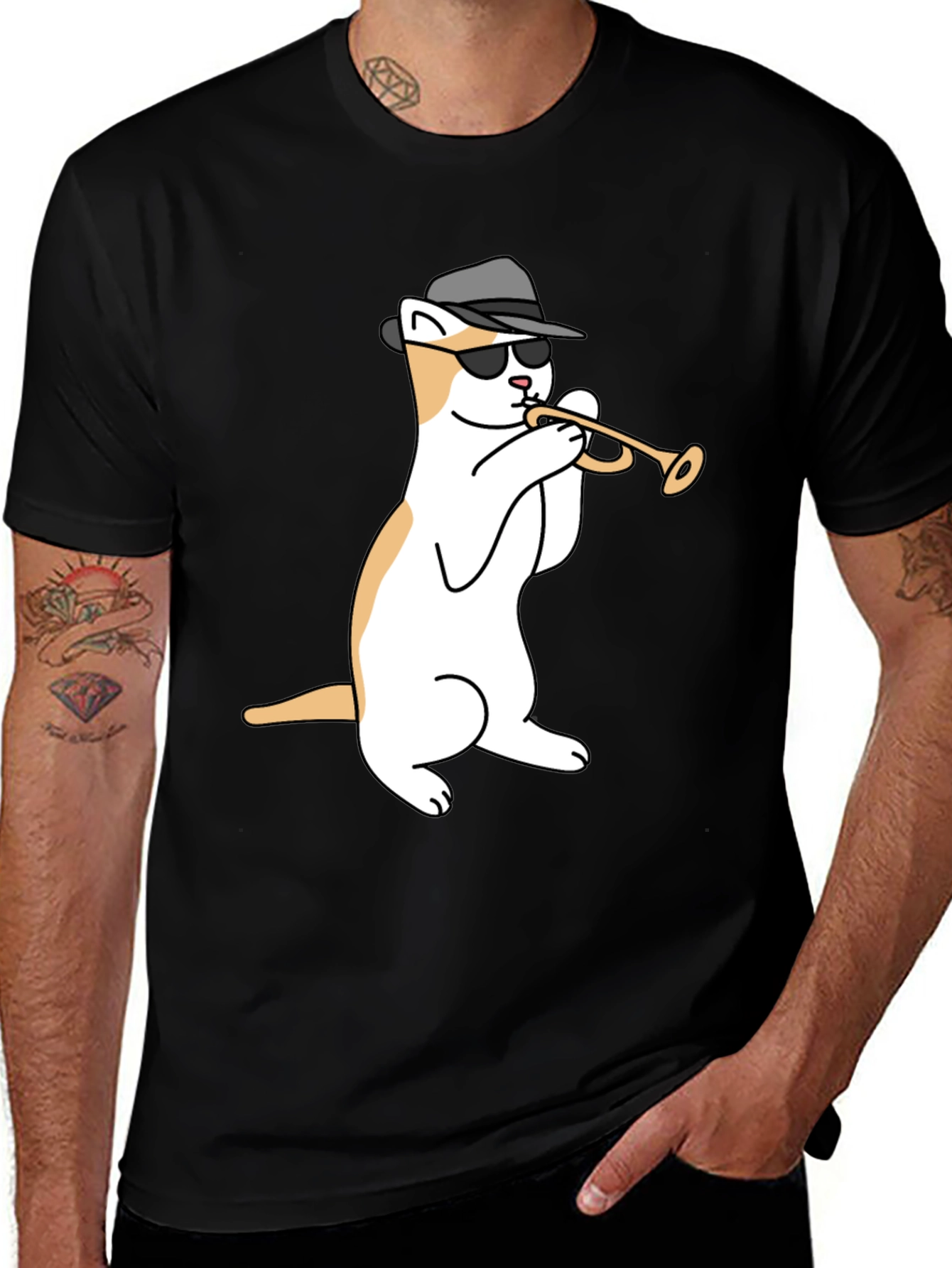 Cool Cat Trumpet Player Graphic T-Shirt